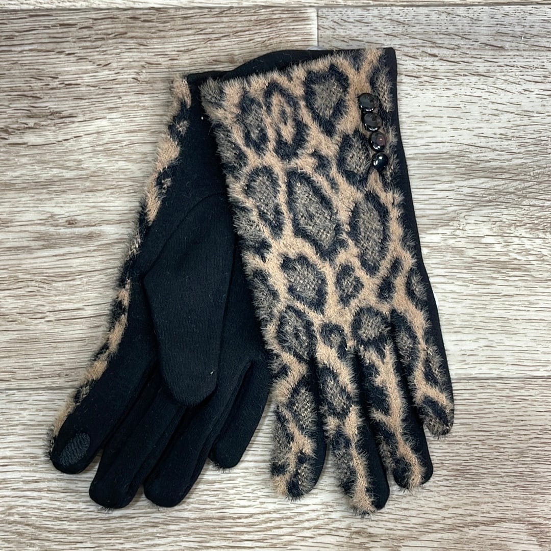 Black Fuzzy Leopard Gloves