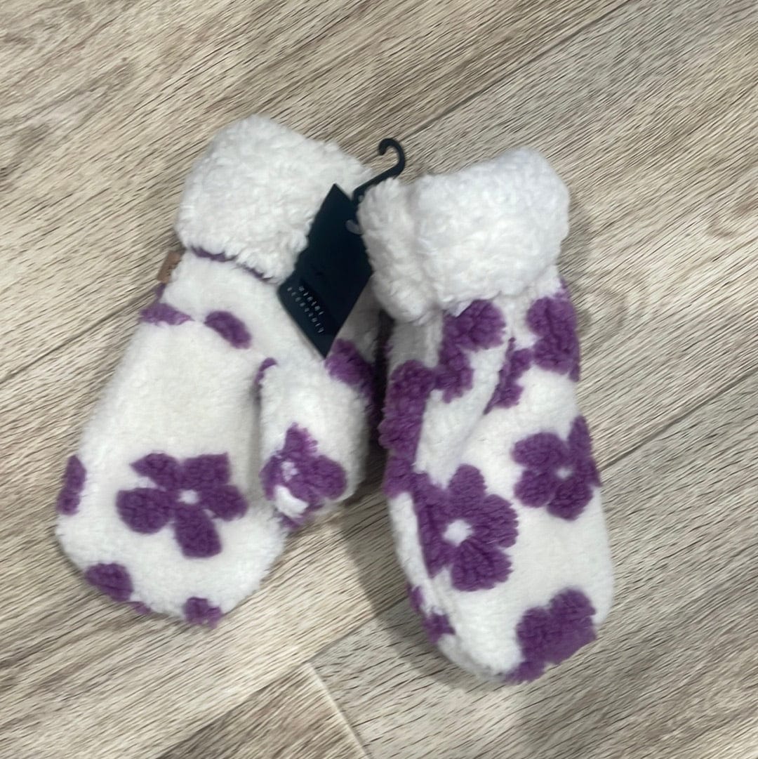 Purple Sherpa Flower Mittens
