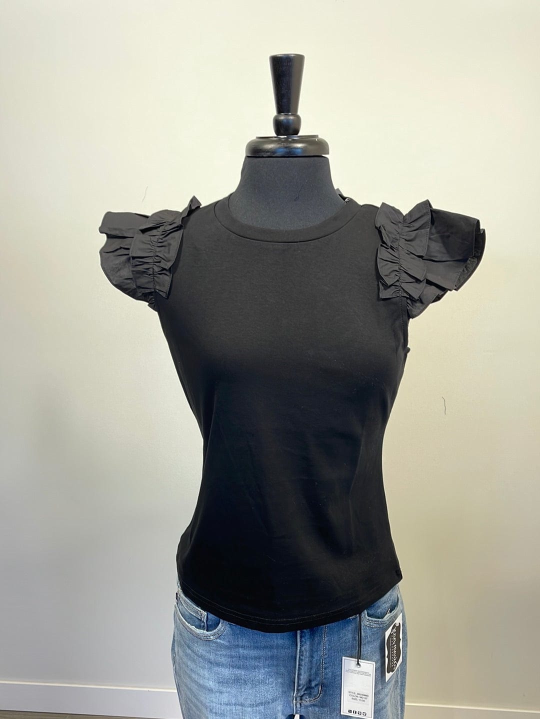 Black Ruffle Shoulder Top