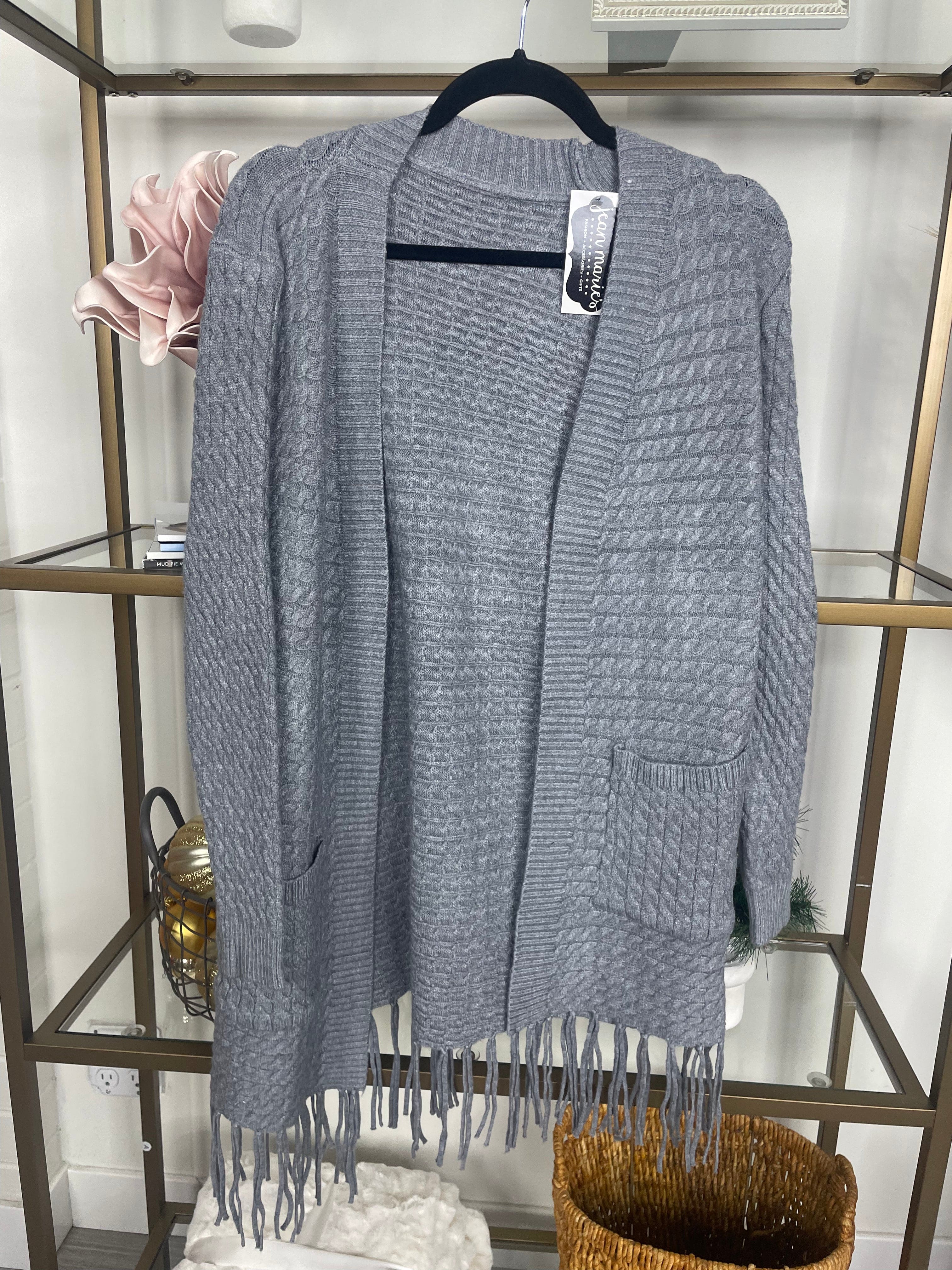 Gray One Size Fringe Cardigan