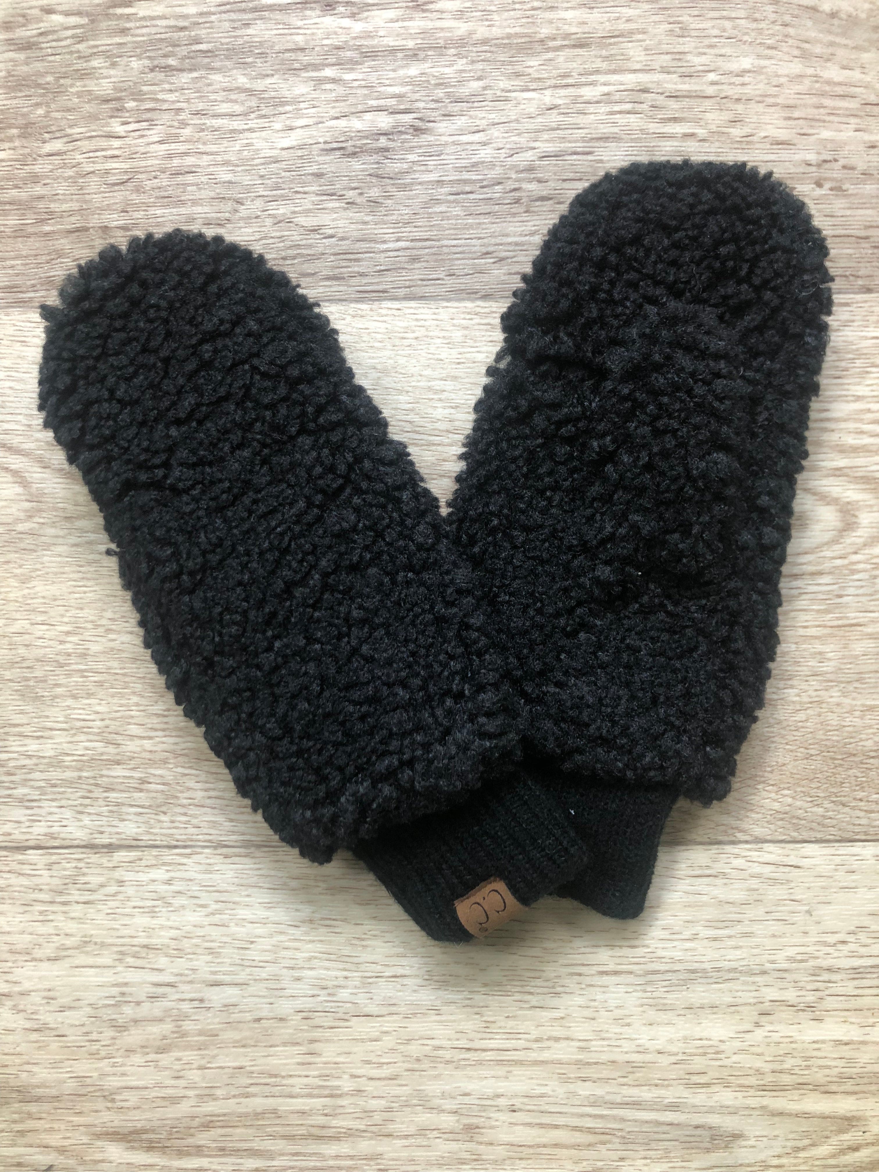 Black Sherpa Convertible Mitten Gloves