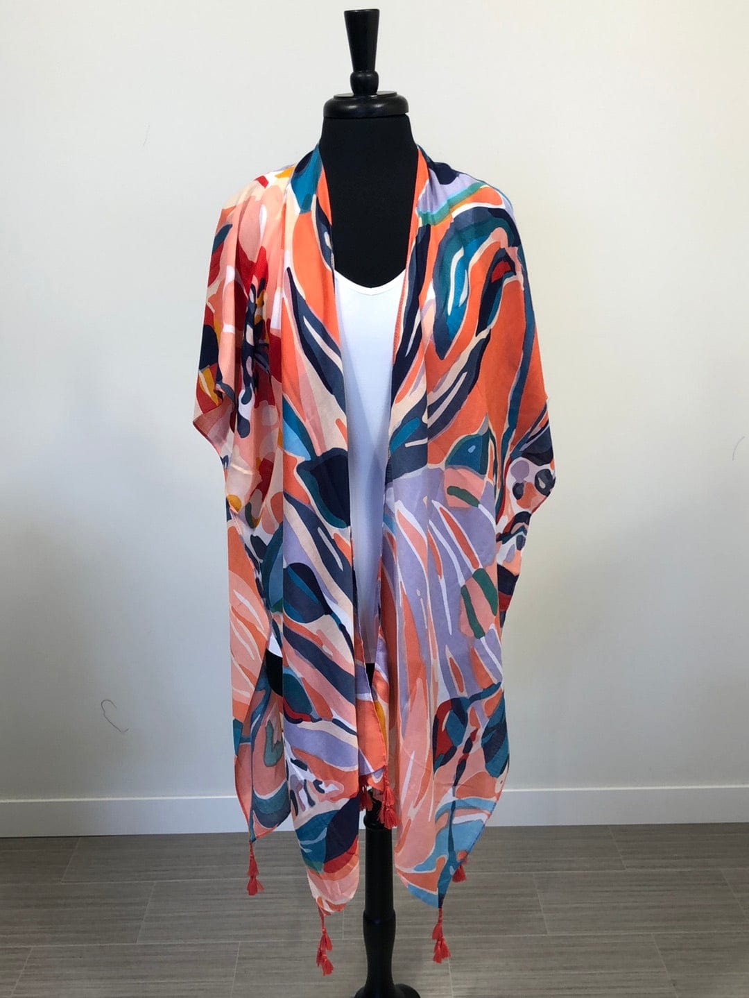 Orange Floral Print Kimono