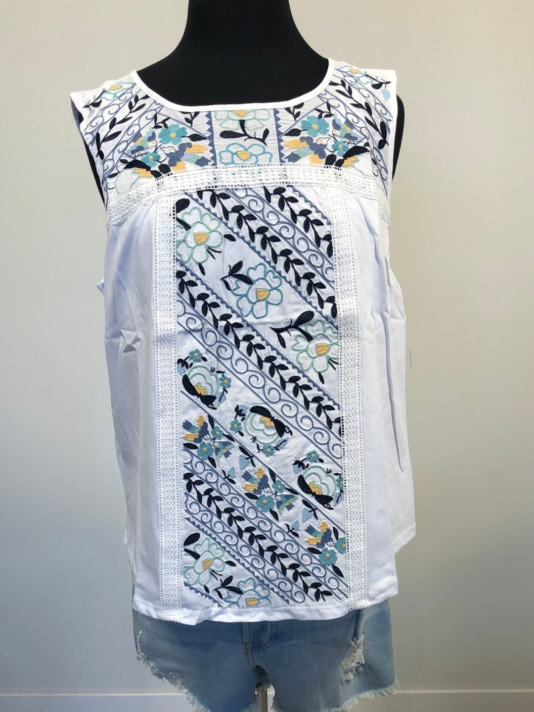 Delicate Embroidery White Tank
