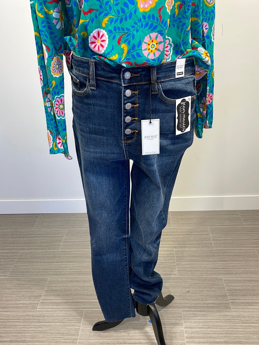 Hi Rise Button Fly Cut Off Skinny Jean