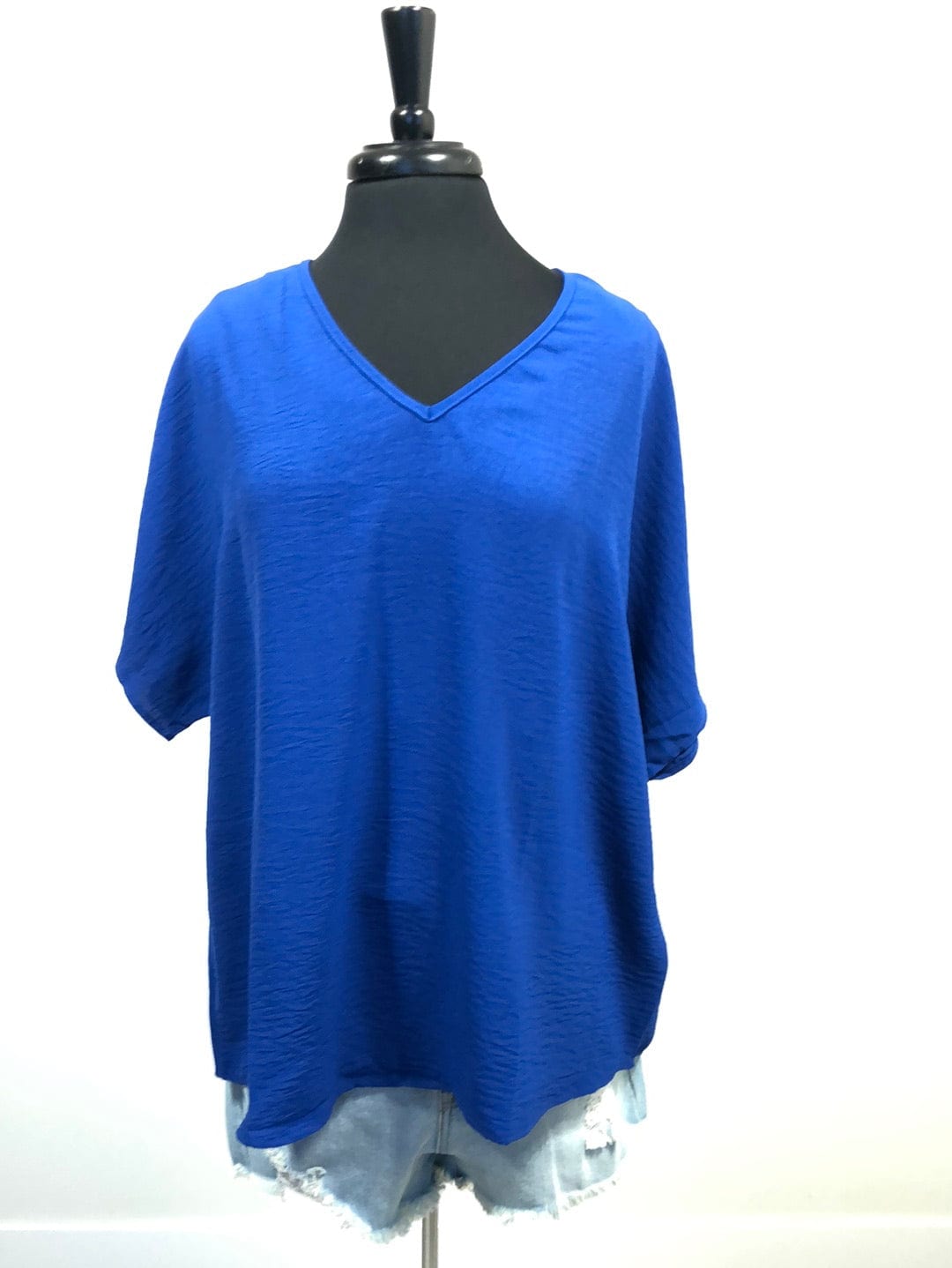 Royal Blue V-Neck Basic Blouse