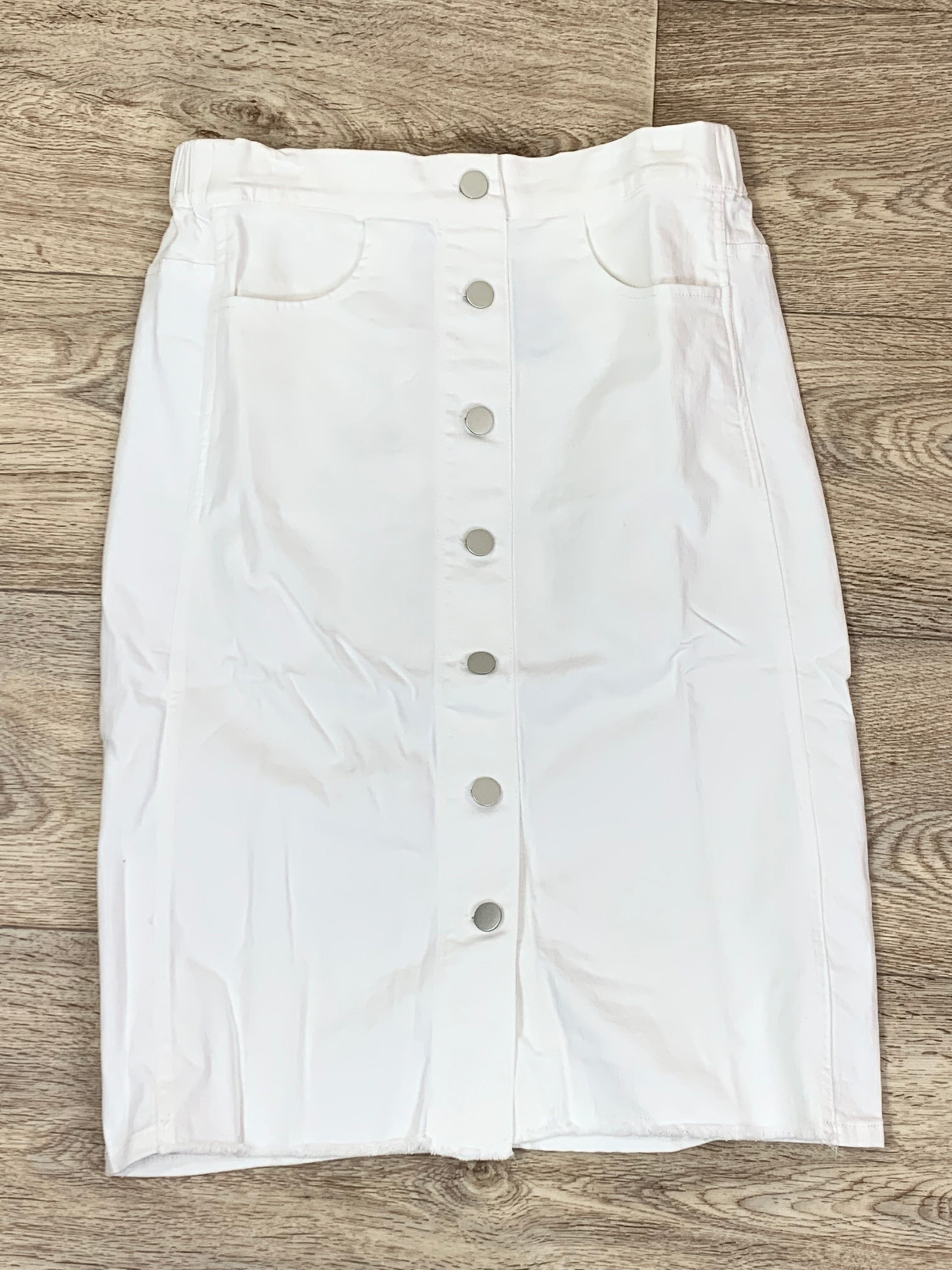 White Denim Knee Length Skirt