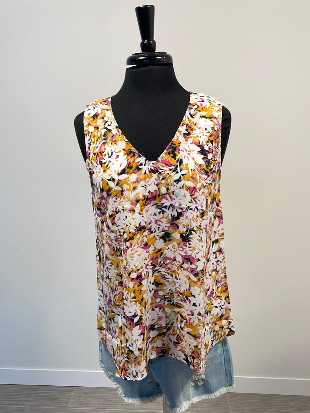 Pink Flower Printed V-Neck Blouse
