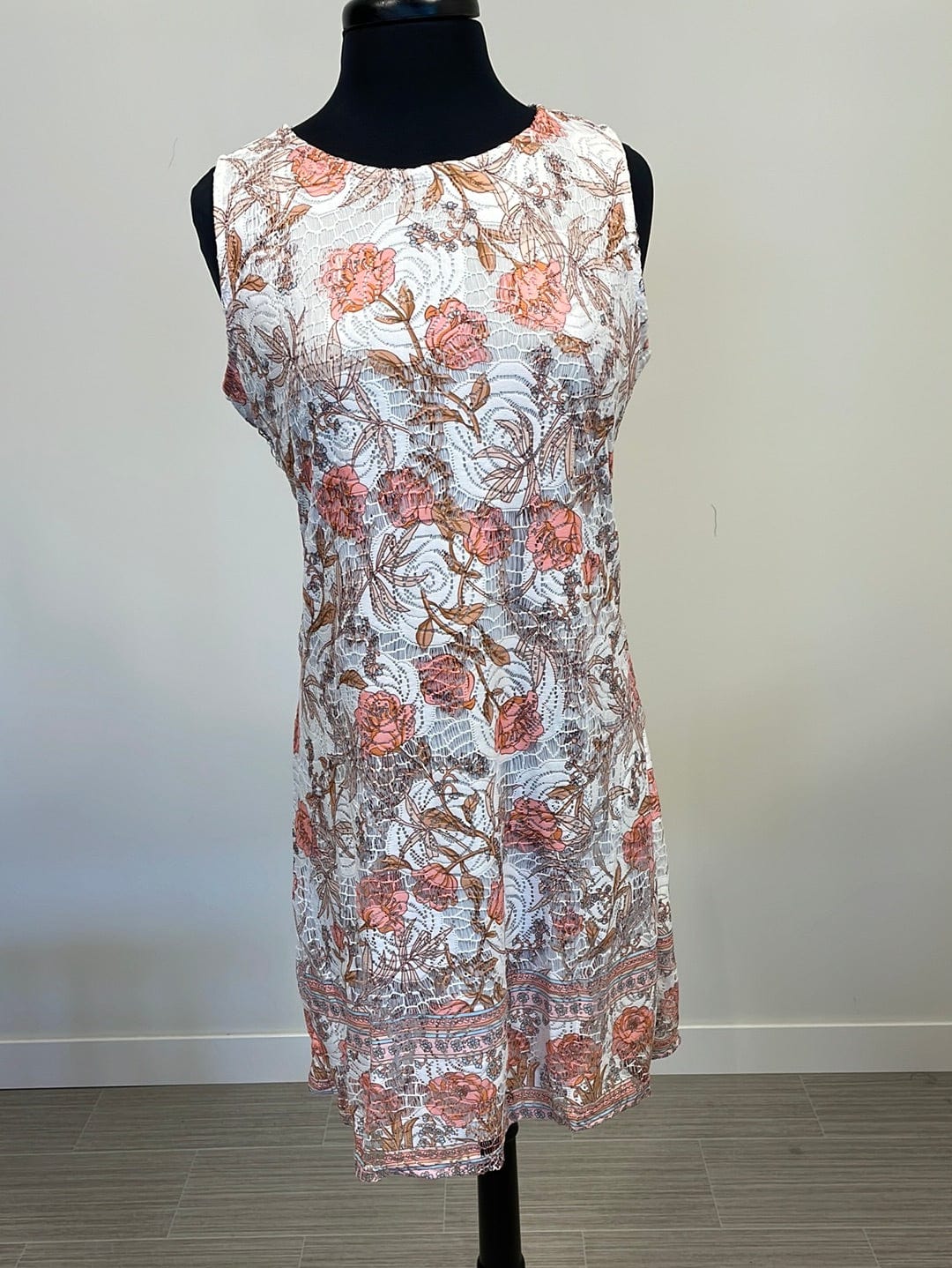 Floral Shift Dress w/Lace Overlay