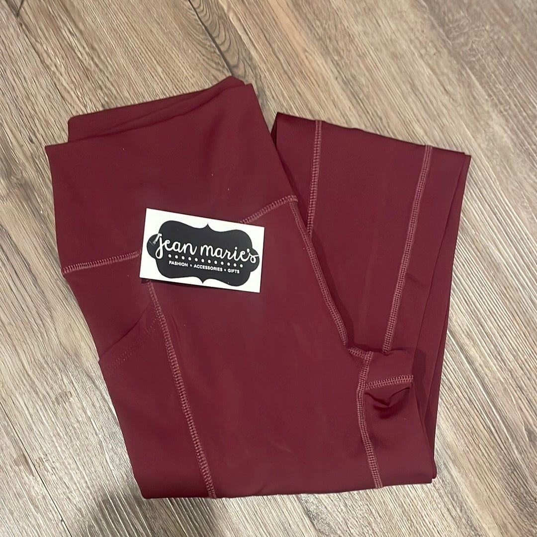 Dark Burgundy Athletic Wide Waistband Leggings