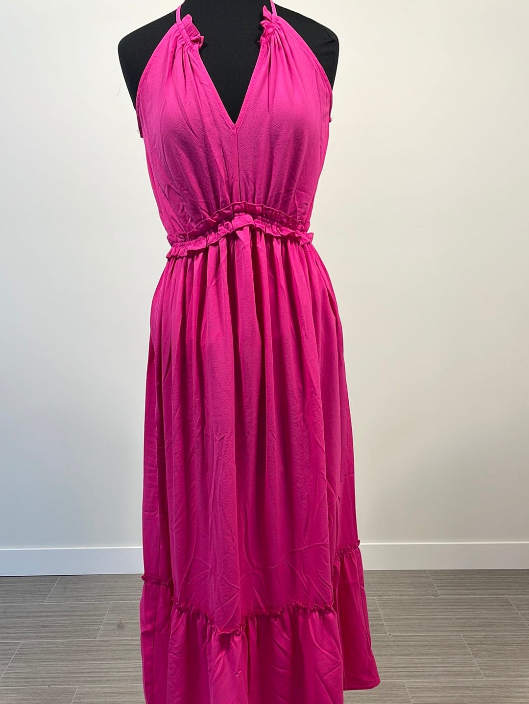 Hot Pink Ruffle Empired Maxi Dress