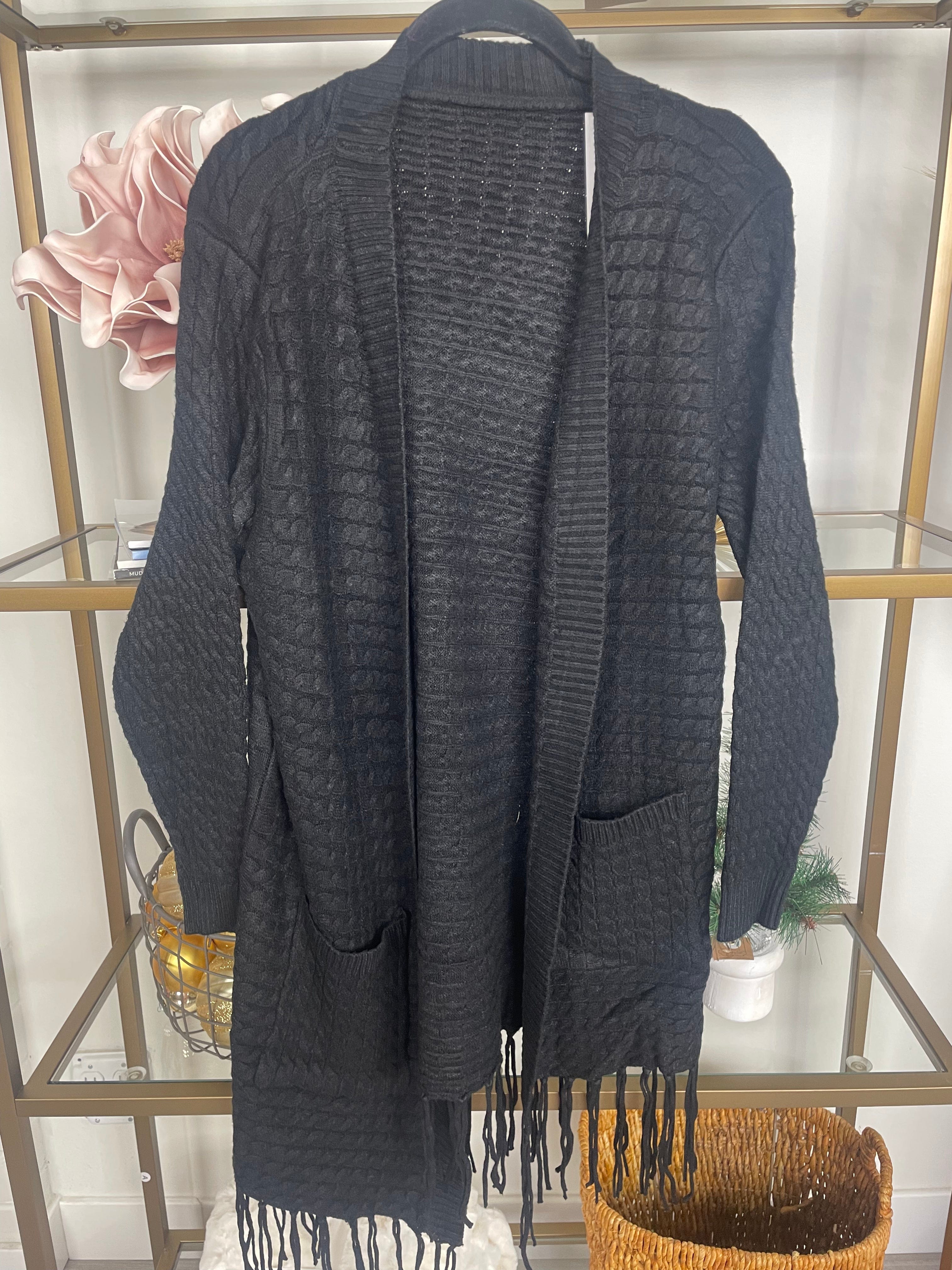 Black One Size Fringe Cardigan
