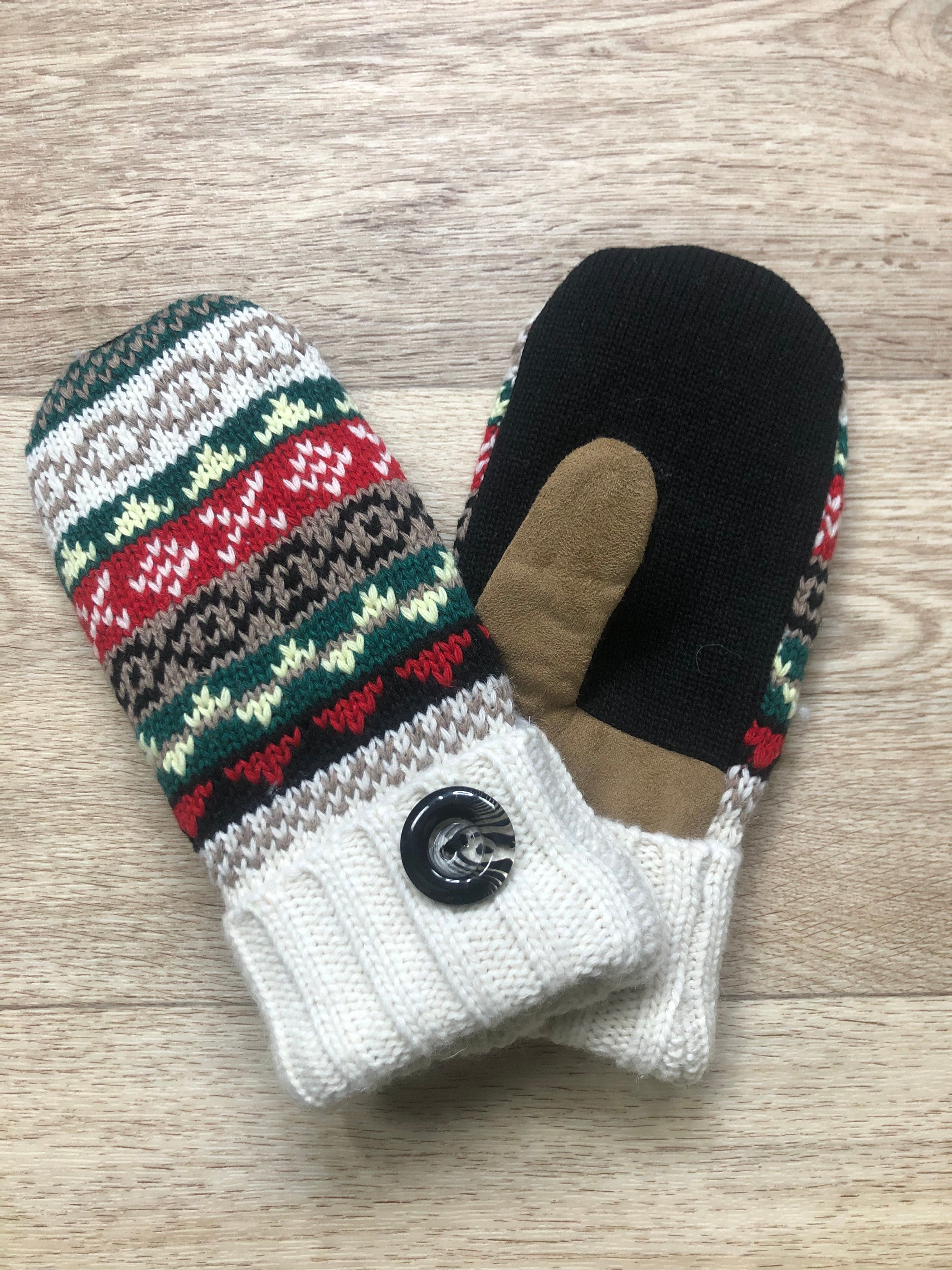 Cream & Red Live Life Cozy Mittens