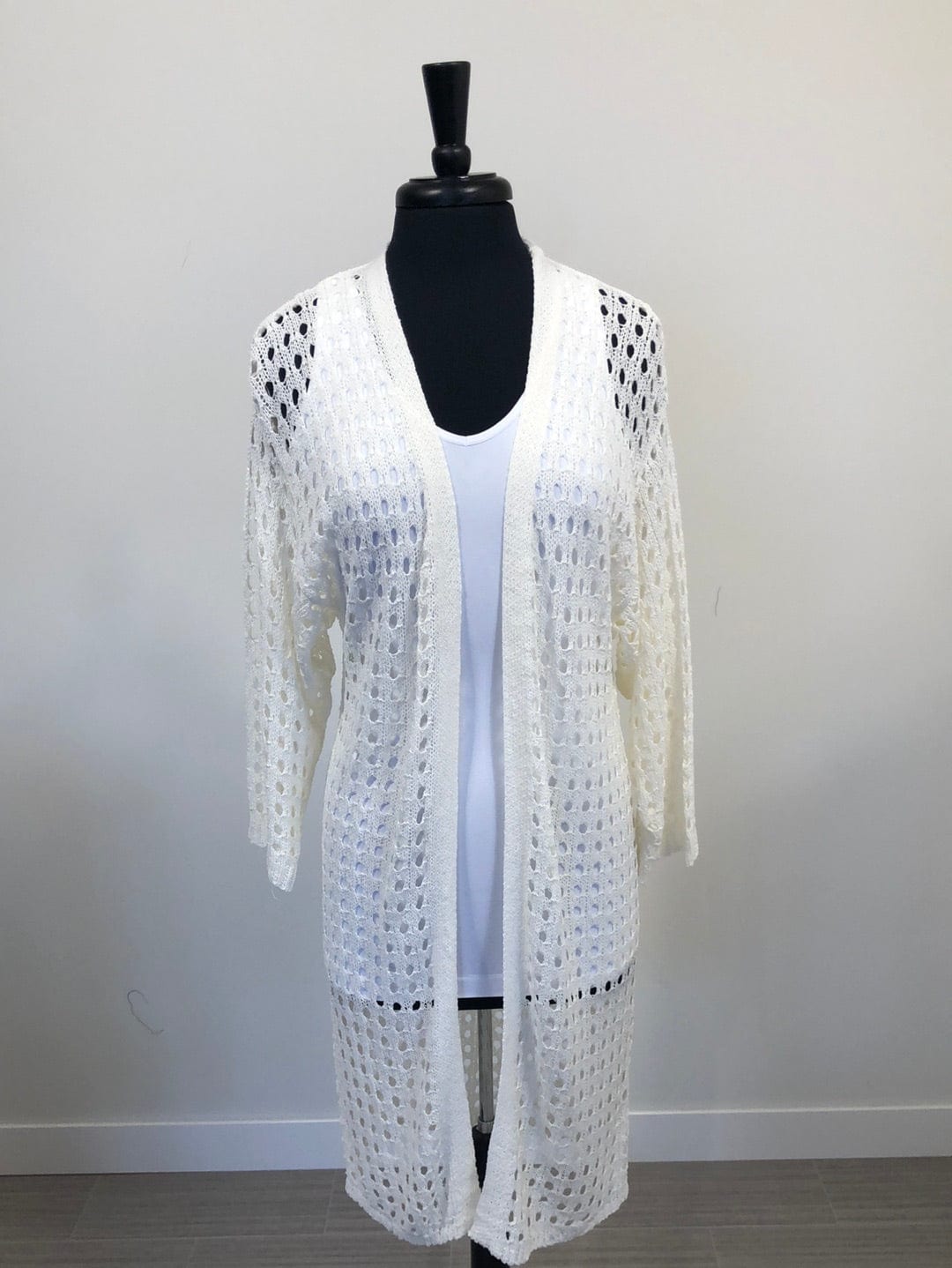 White Crochet Long Cardigan