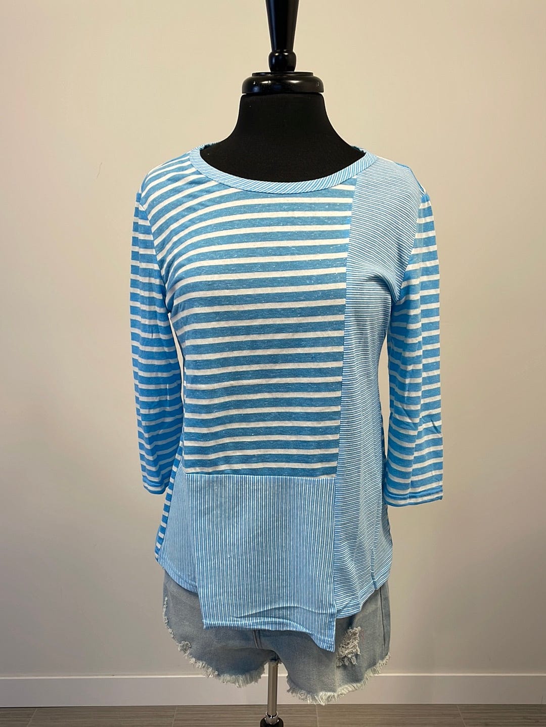 Ocean Blue Stripe 3/4 Sleeve Top