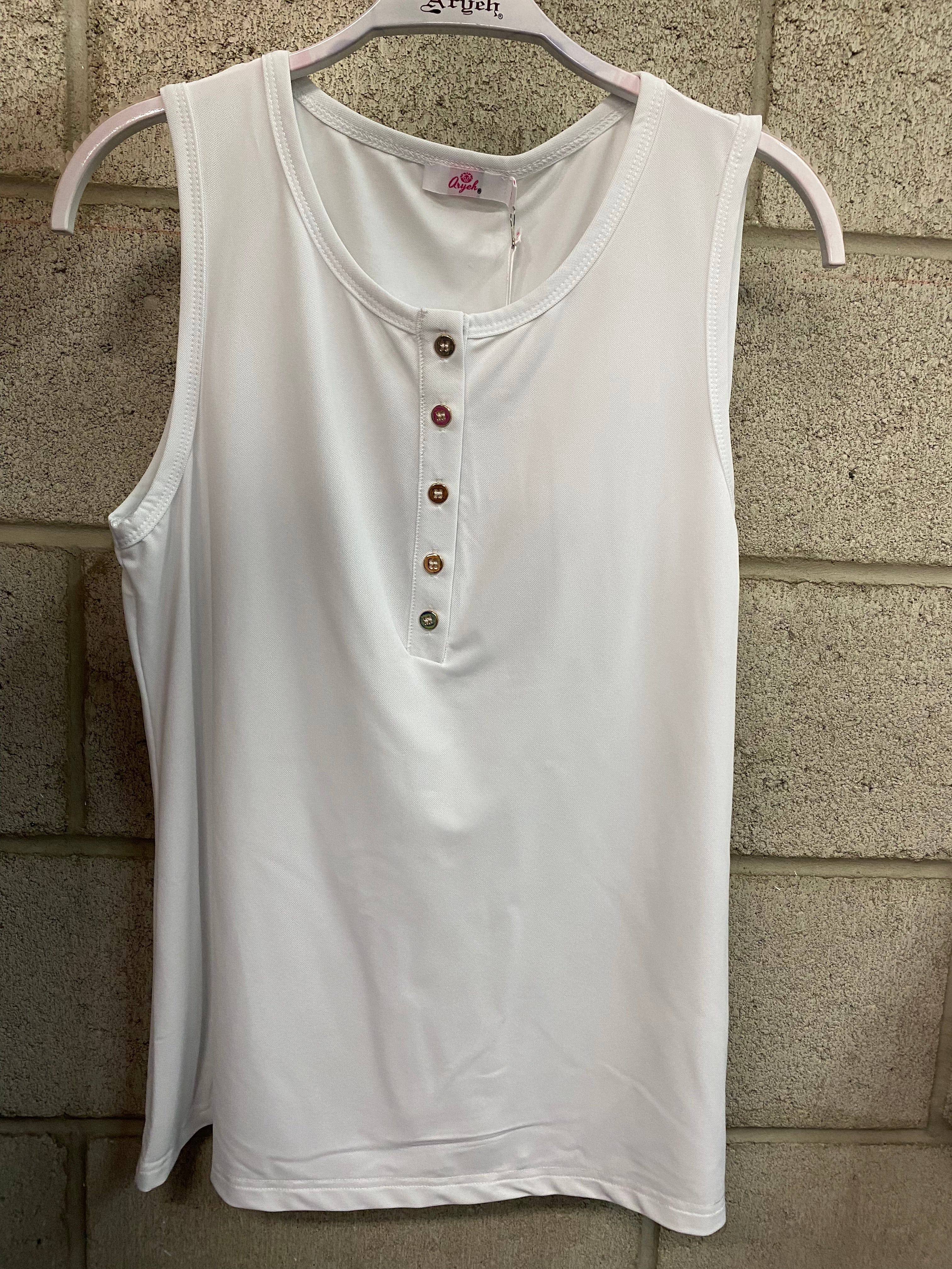 White Sleeveless Button Top