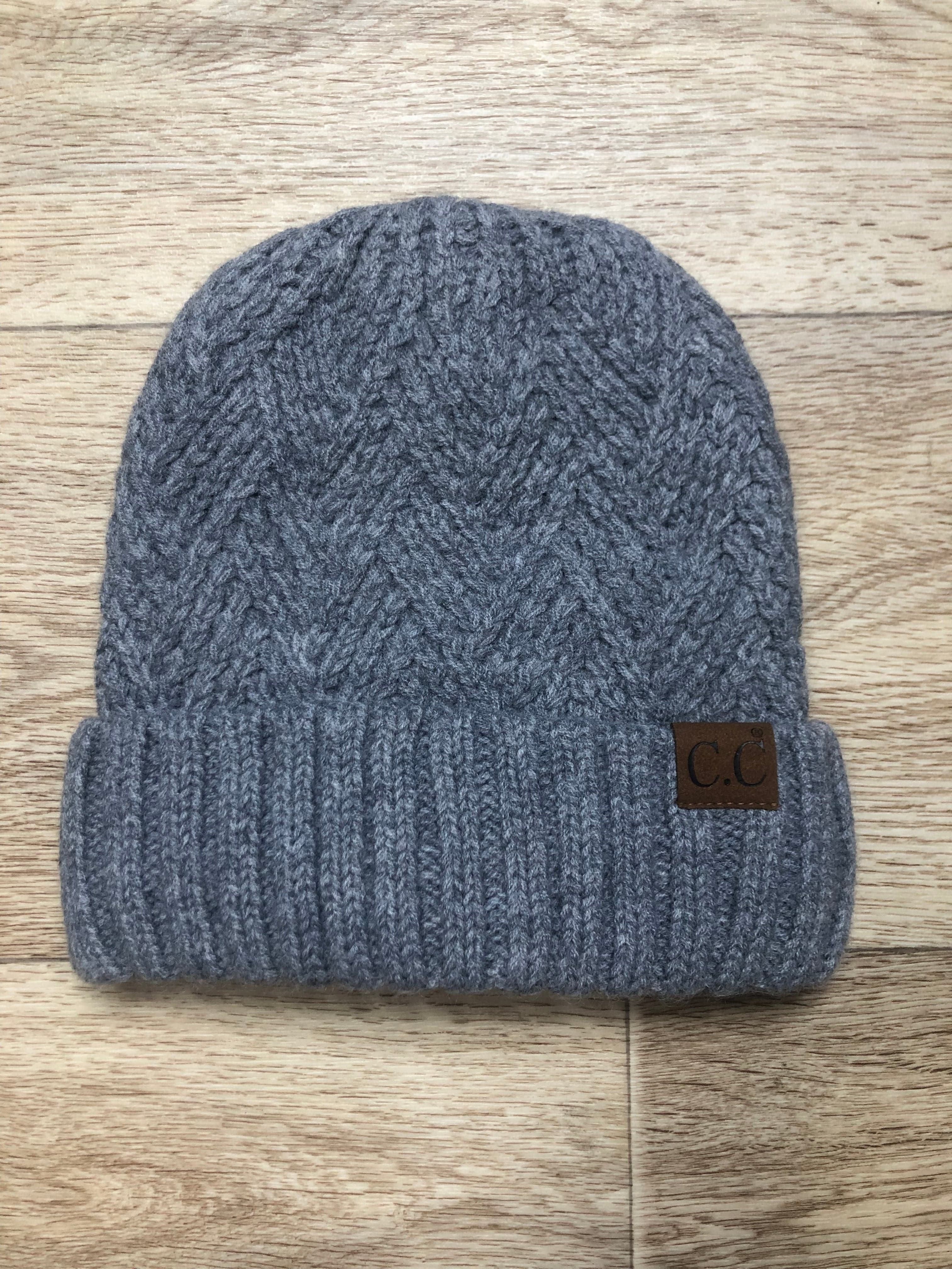 Light Grey Criss-Cross Stripe Cuff Beanie