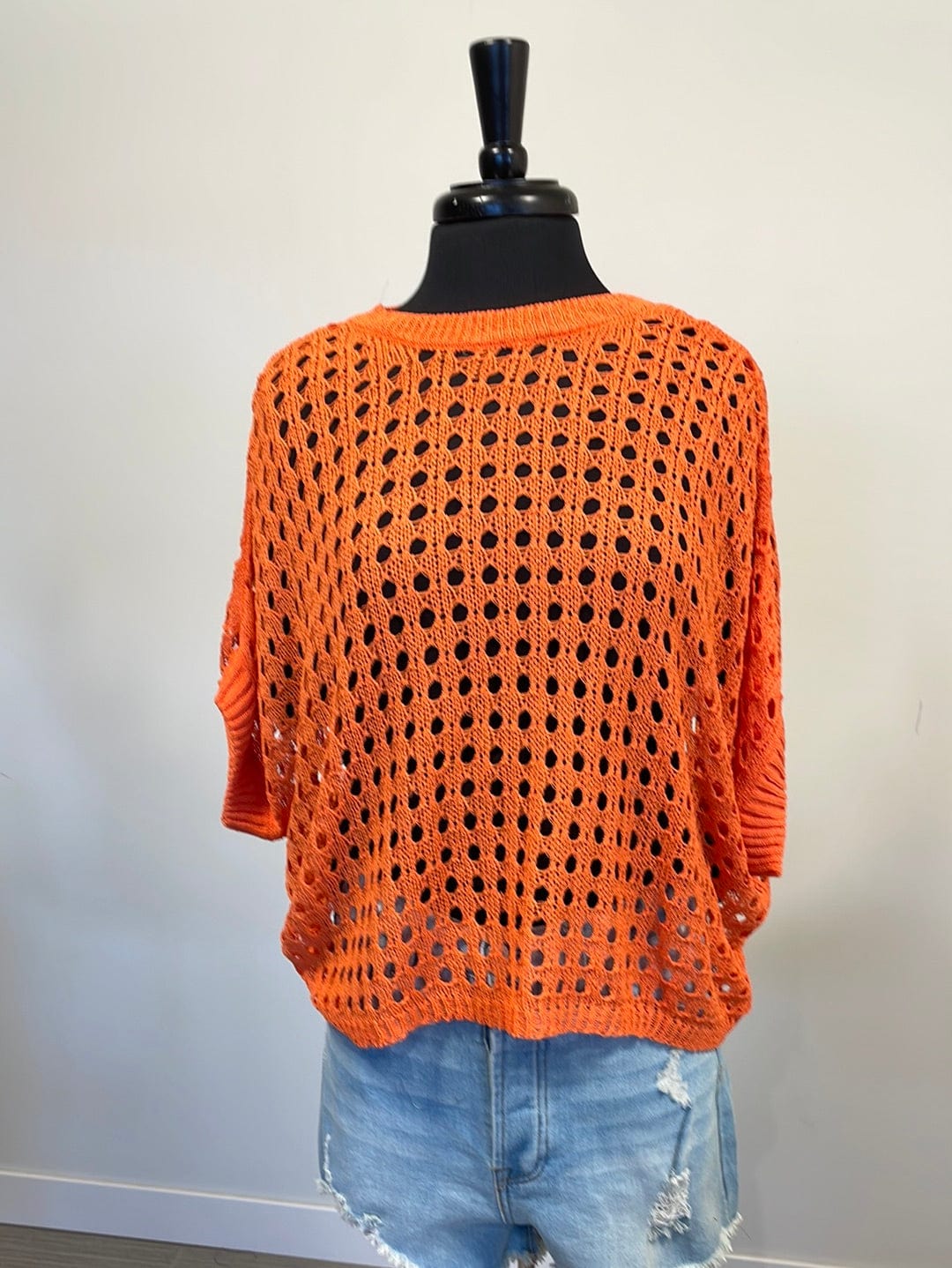 Orange Crochet Crop Poncho