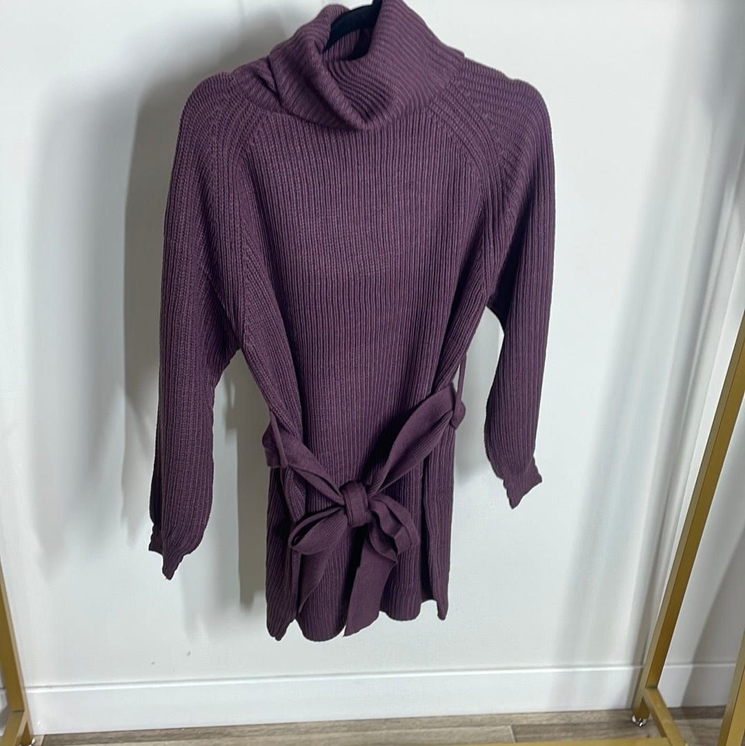 Eggplant Belted Bow Sweater Dress