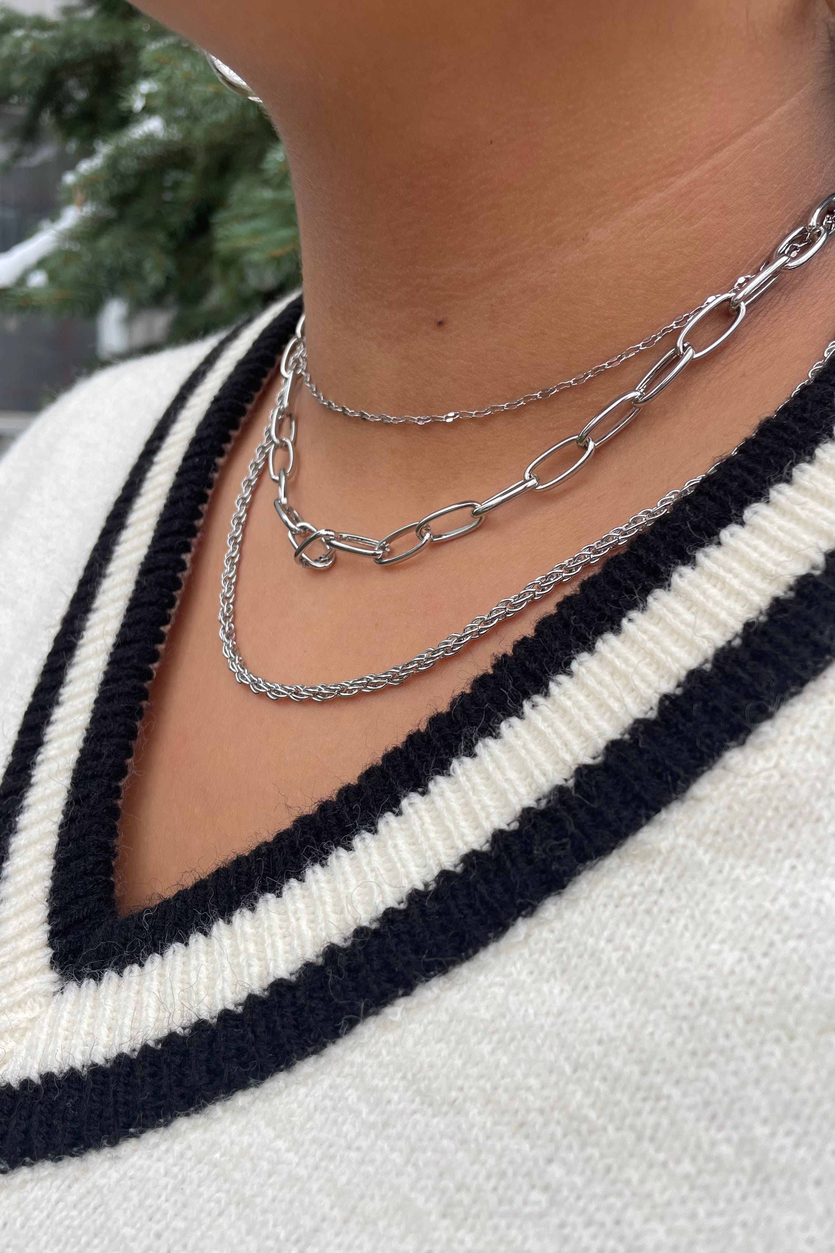 Silver 3 Layer Chain Necklace
