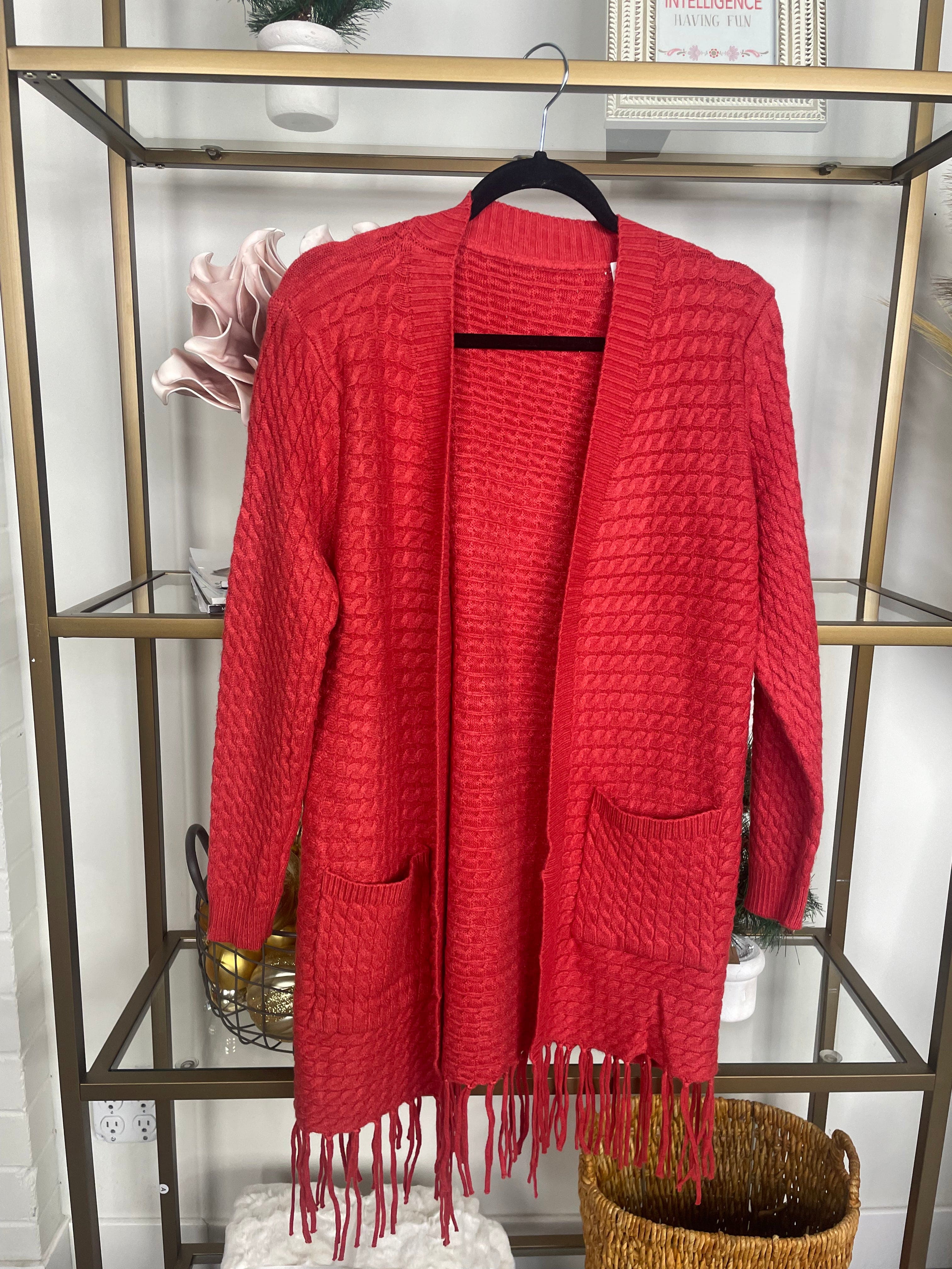 Red One Size Fringe Cardigan