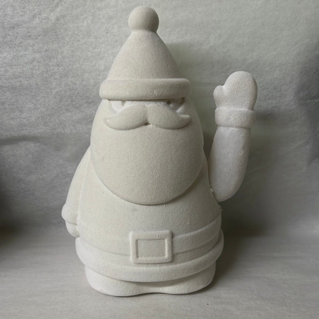 White Flocked Waving Santa
