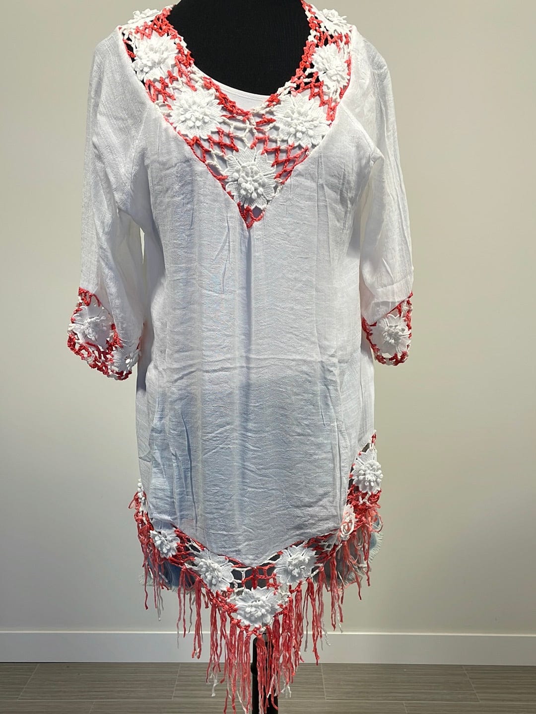 White Multi Red Floral Coverup