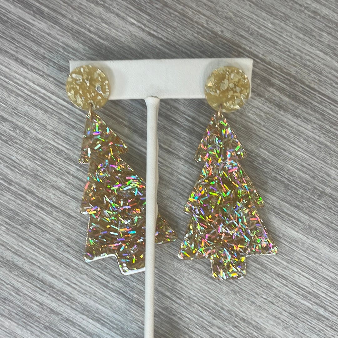 Gold Glitter Tree Post Earring