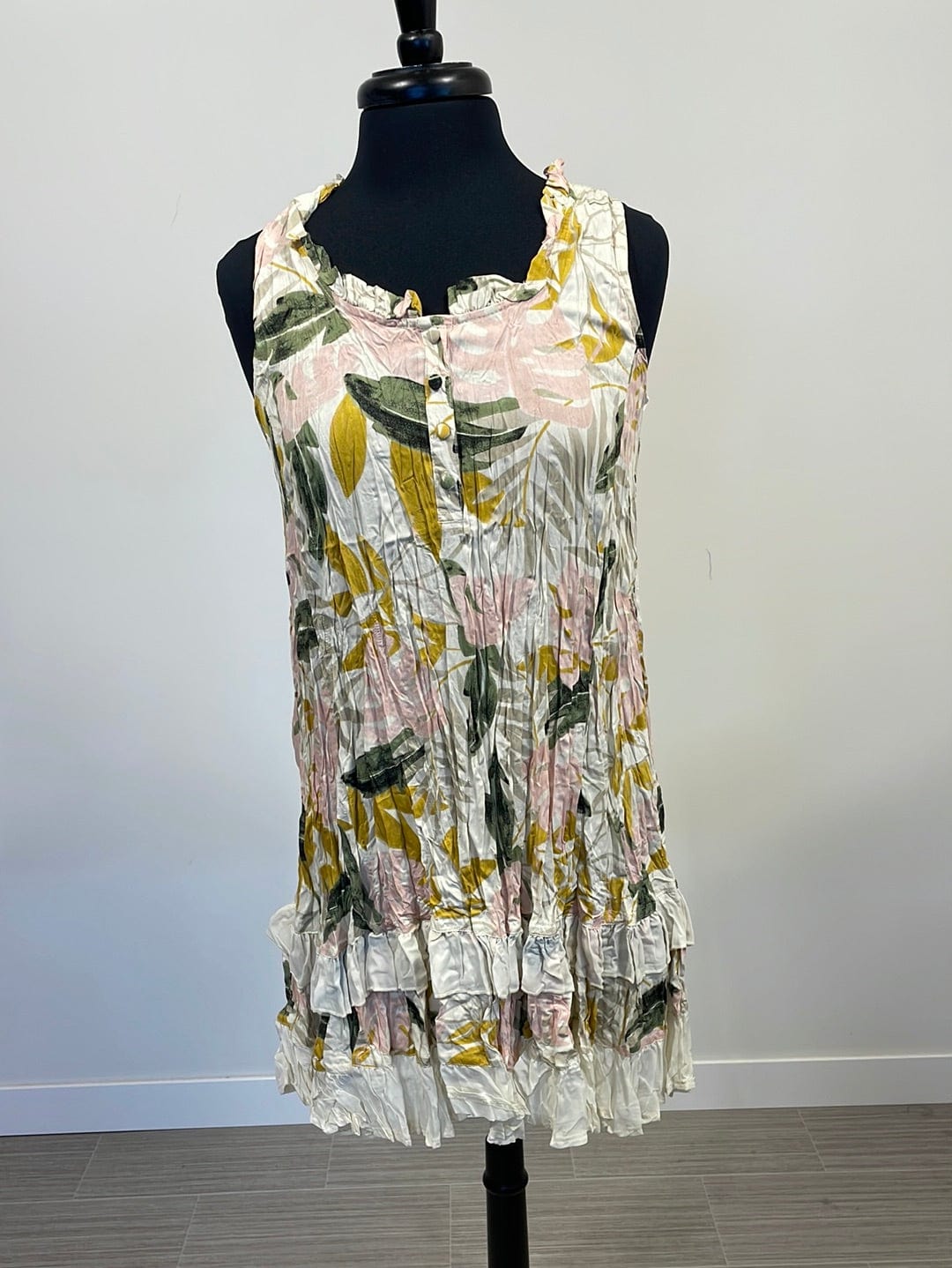 Tropical Print Ruffle Hem Dress