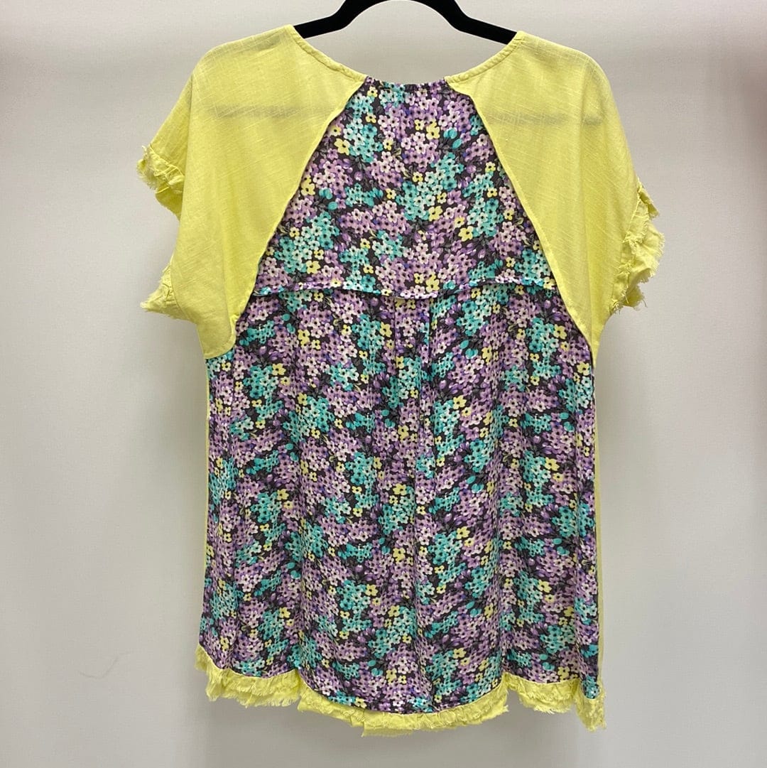 Lemon Floral Linen Top