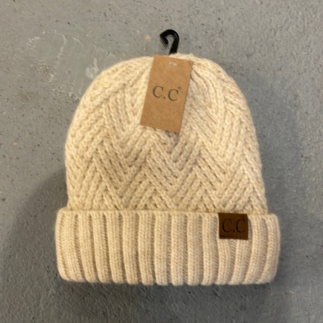Beige Criss-Cross Stripe Cuff Beanie