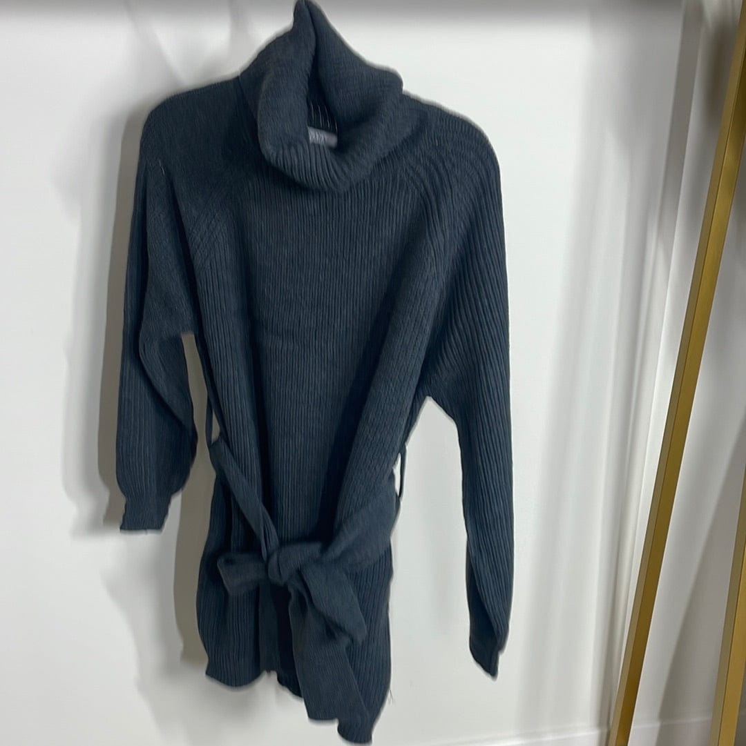Charcoal Belted Bow Sweater Dress