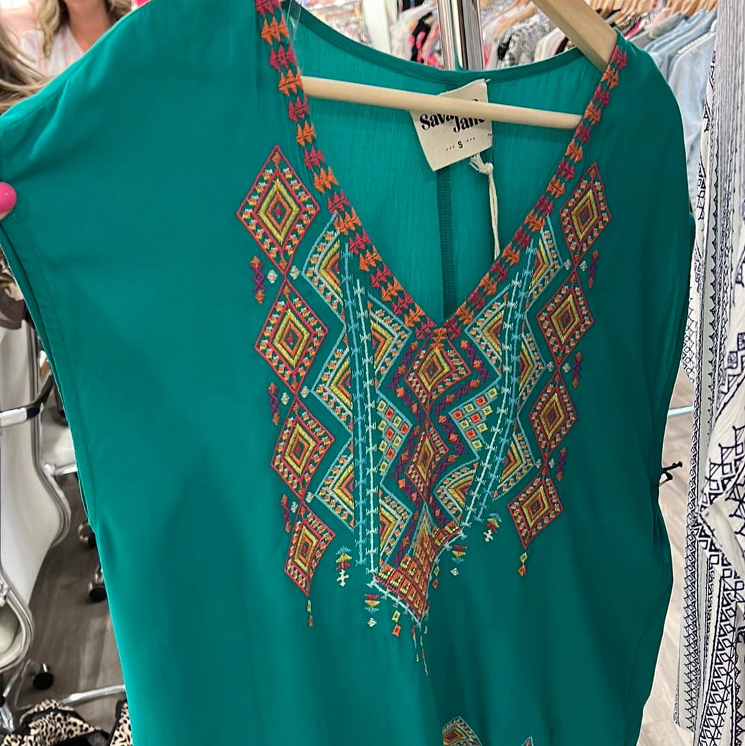 Emerald Aztec Embroidered Blouse- PREORDER A