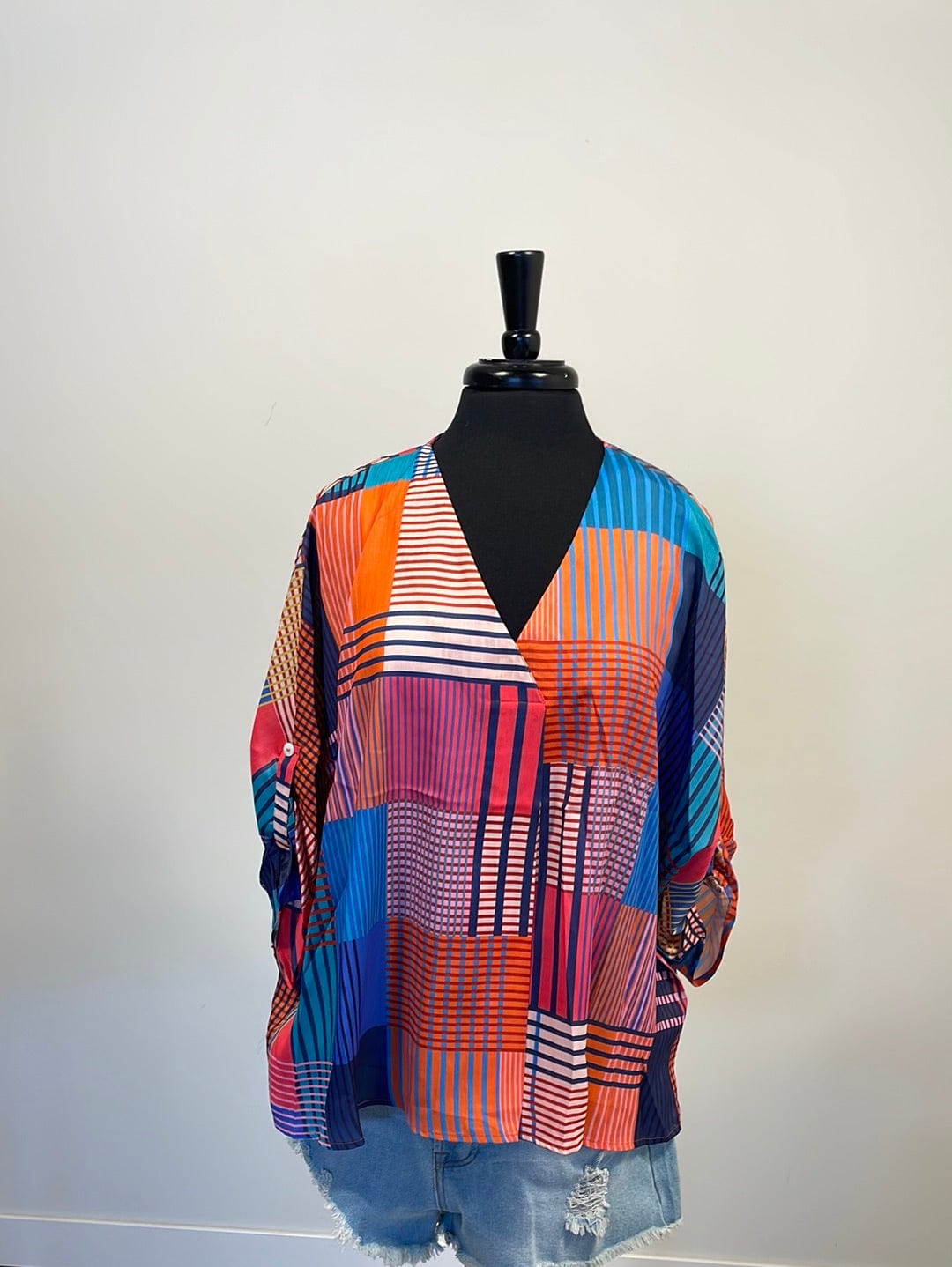 Orange & Navy Mixed Print Top