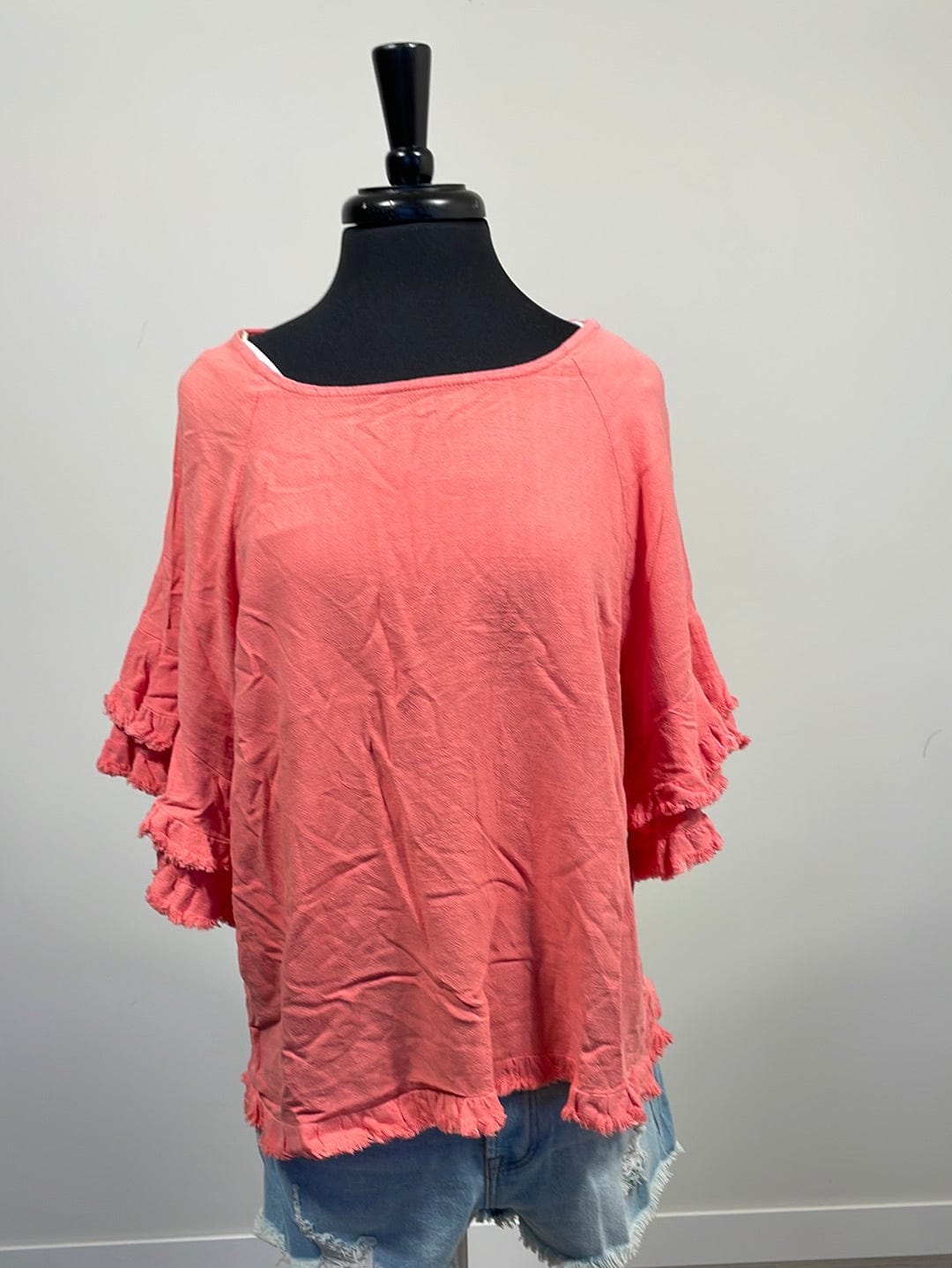 Coral Linen Flounce Top