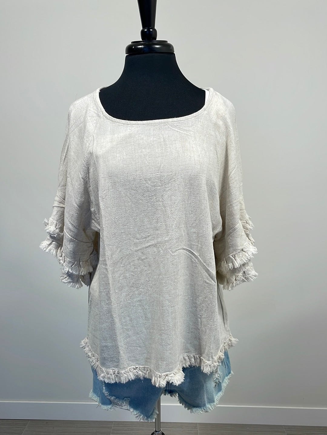 Oatmeal Linen Flounce Top