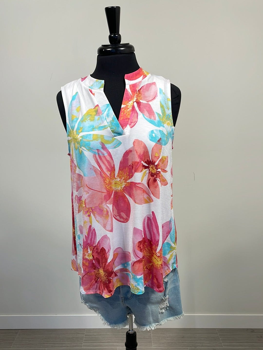 Ivory Pink Floral Tank