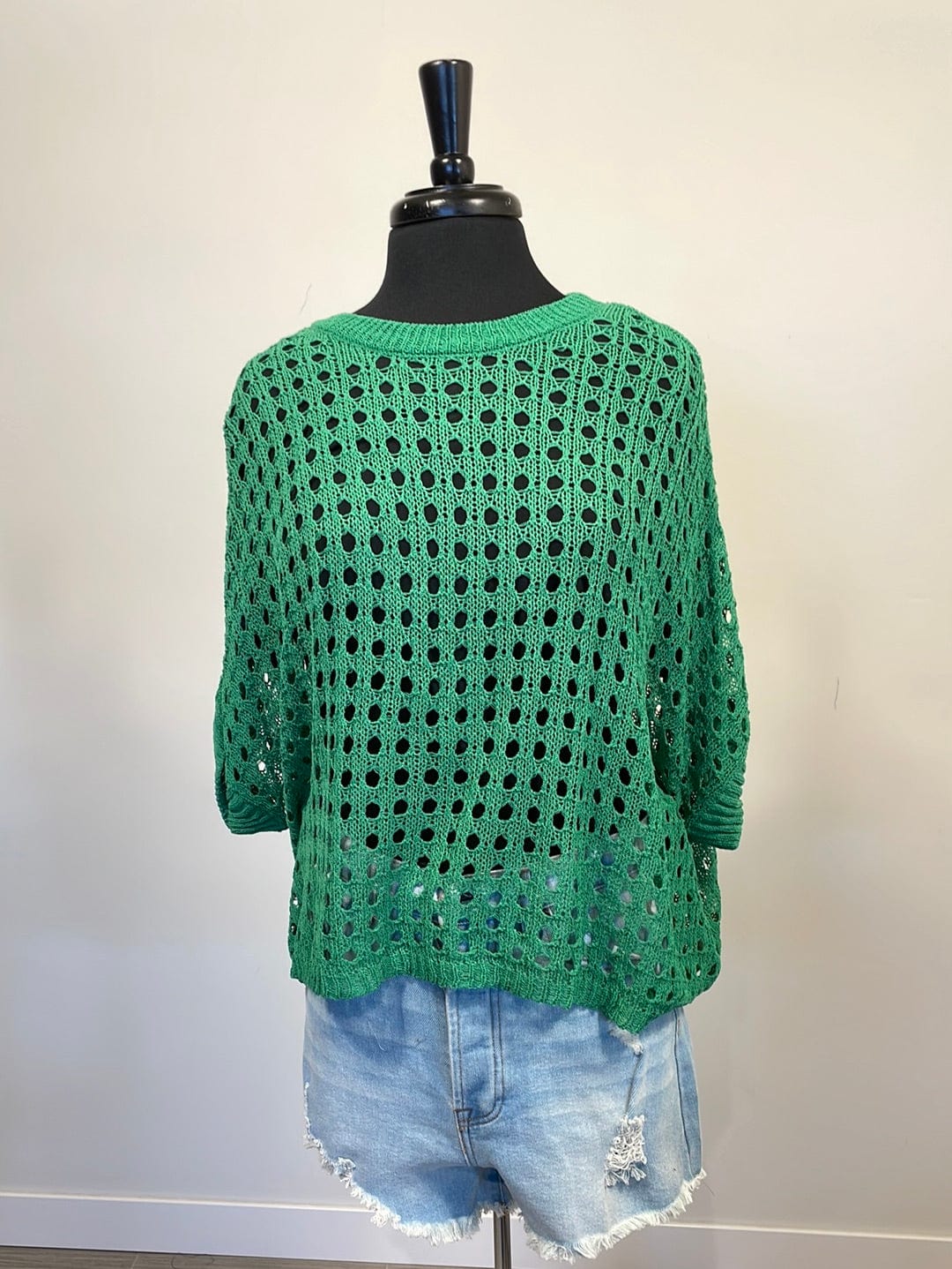 Green Crochet Crop Poncho