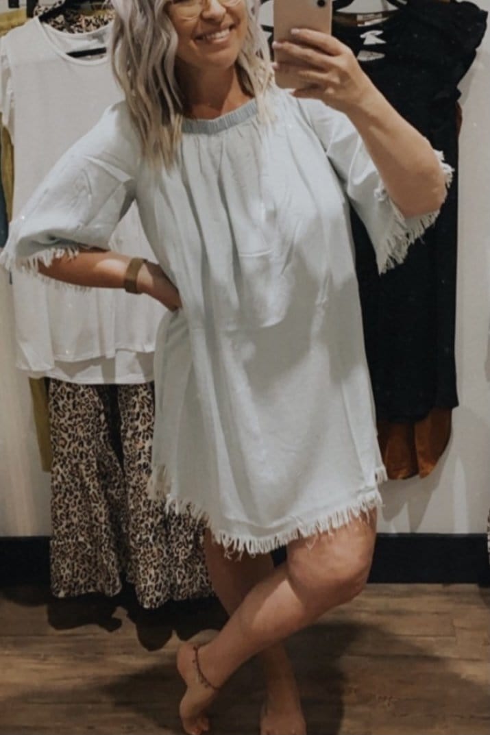 Distressed Denim Off Shoulder Dress