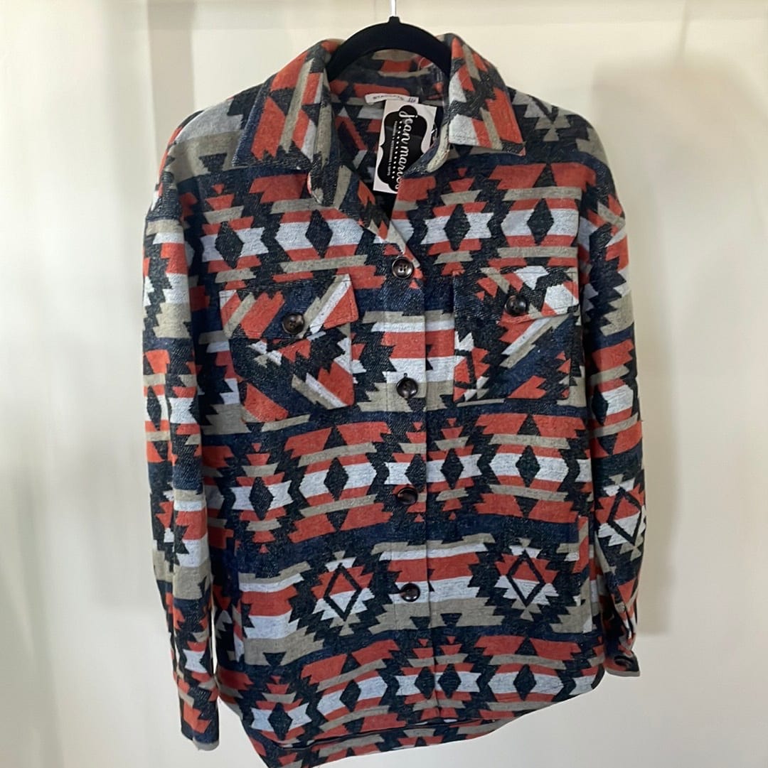 Orange Aztec Detail Shacket - FINAL SALE
