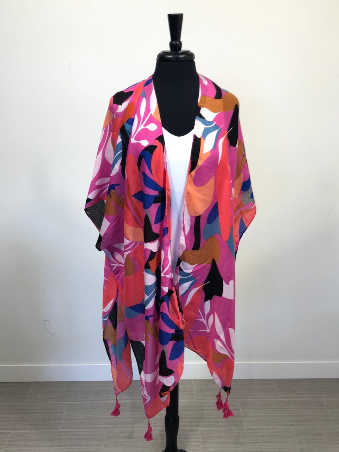 Fuchsia Leaf Print Kimono