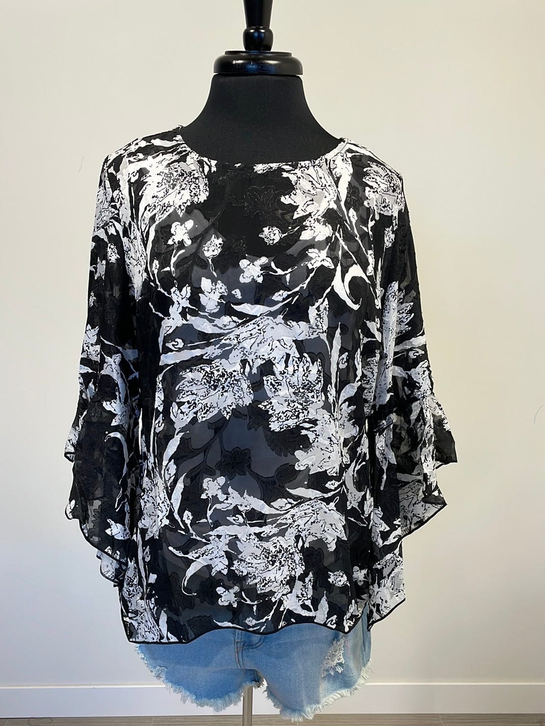 Elegant Floral Sheer Blouse