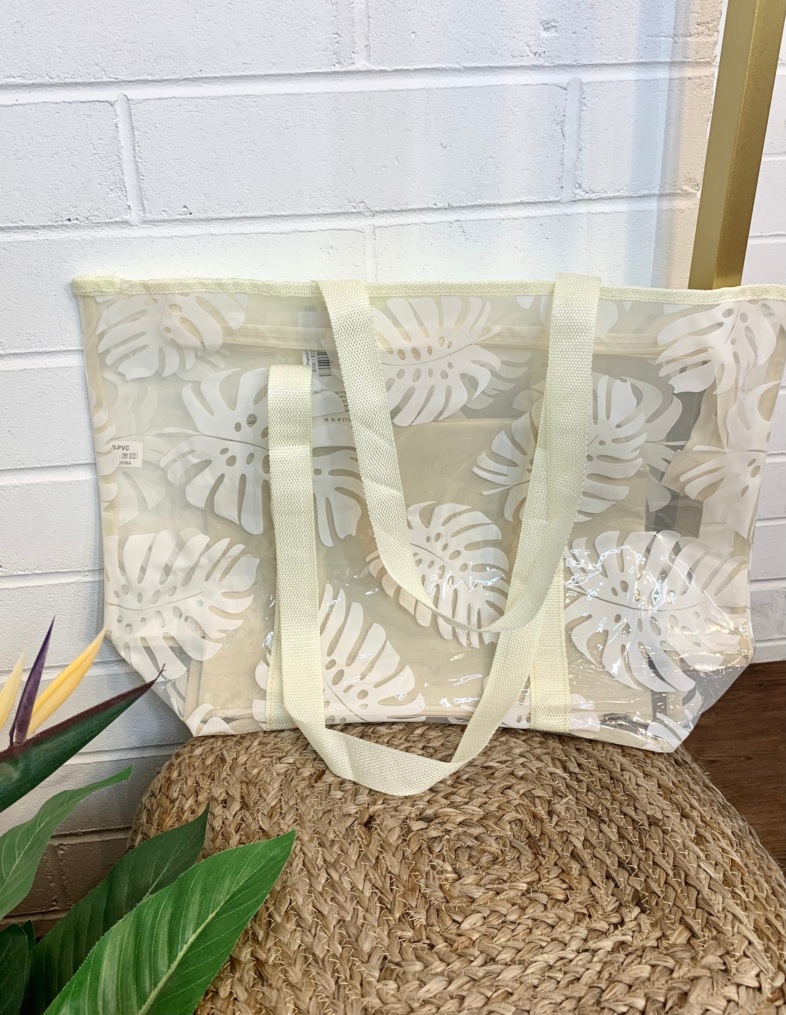 White Leaf Tropical Beach Bag