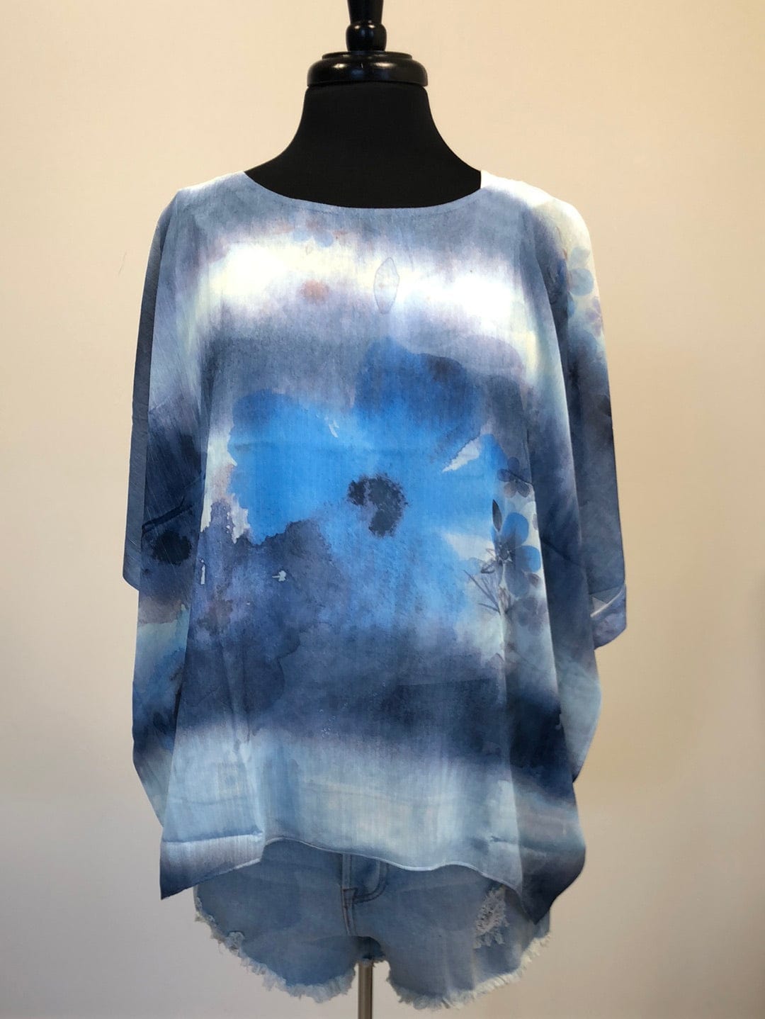Blue Watercolor Flowy Top