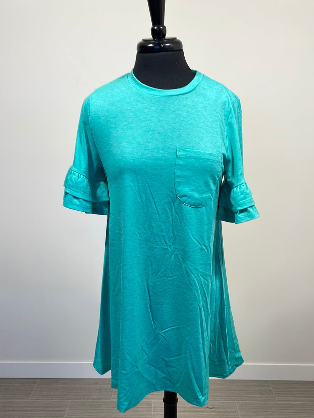 Green Pocket Tee Ruffle Sleeve Dress