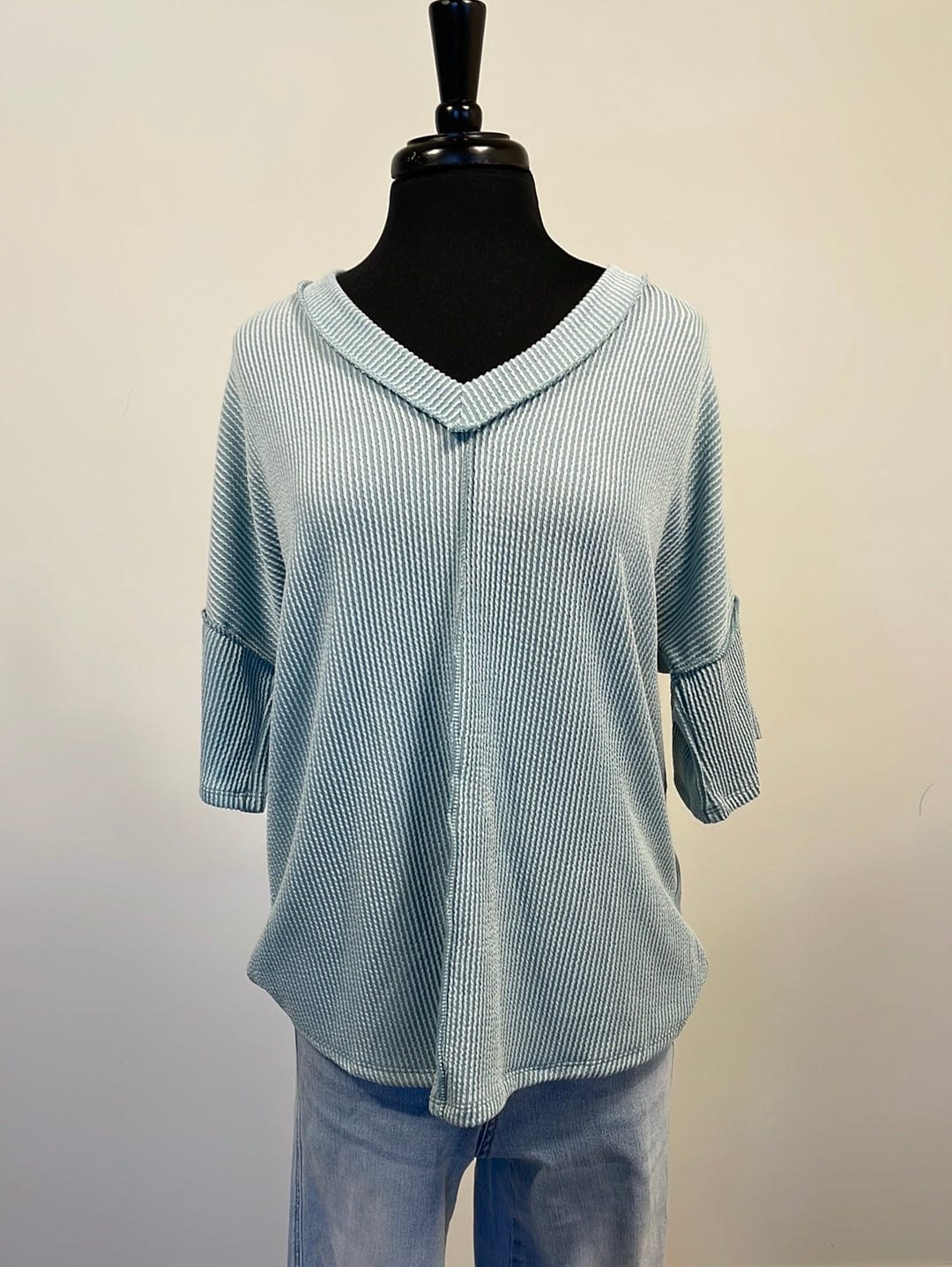Light Blue Lined Shortsleeve Top