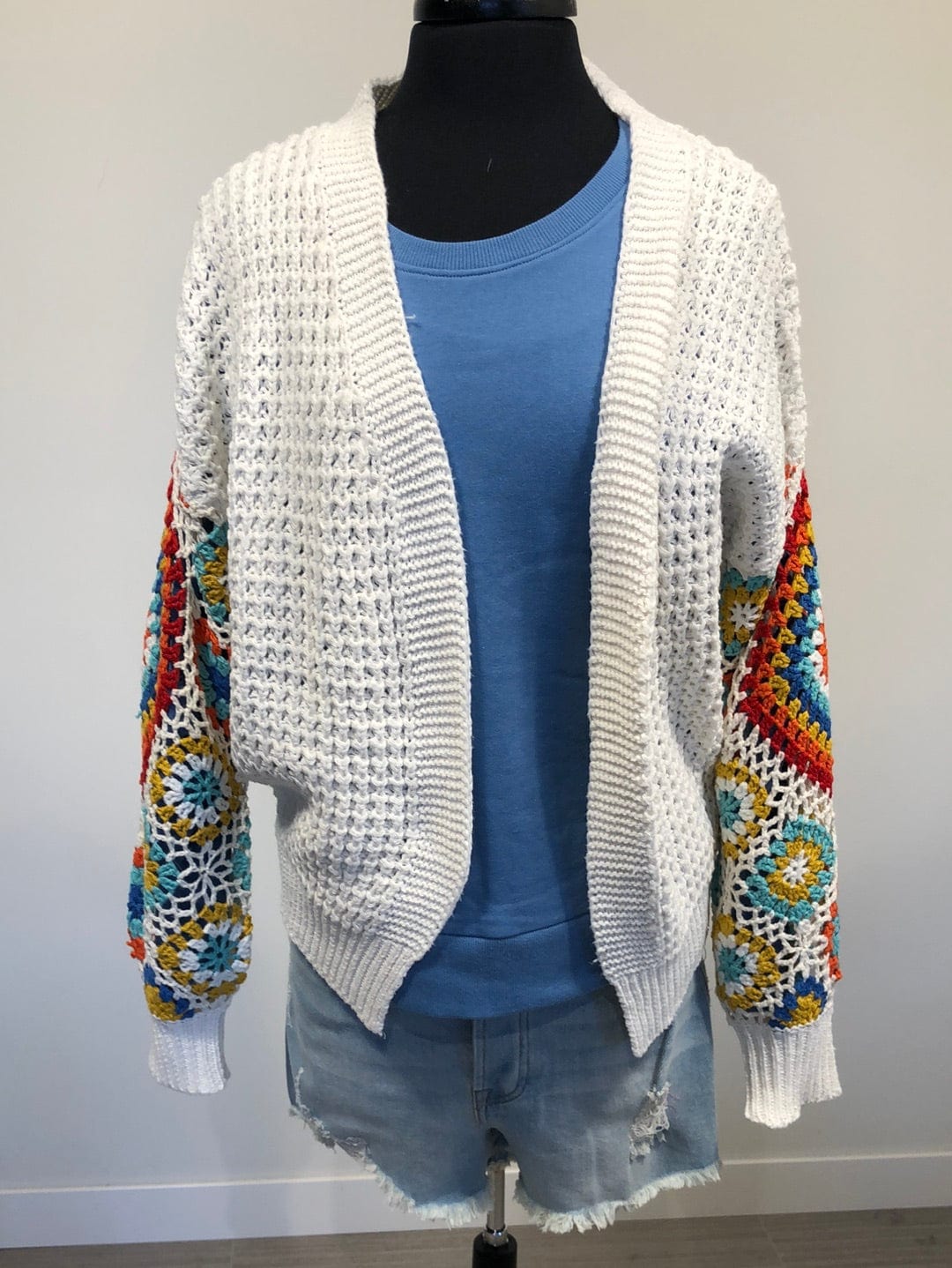 Square Rainbow Crochet Knit Cardigan