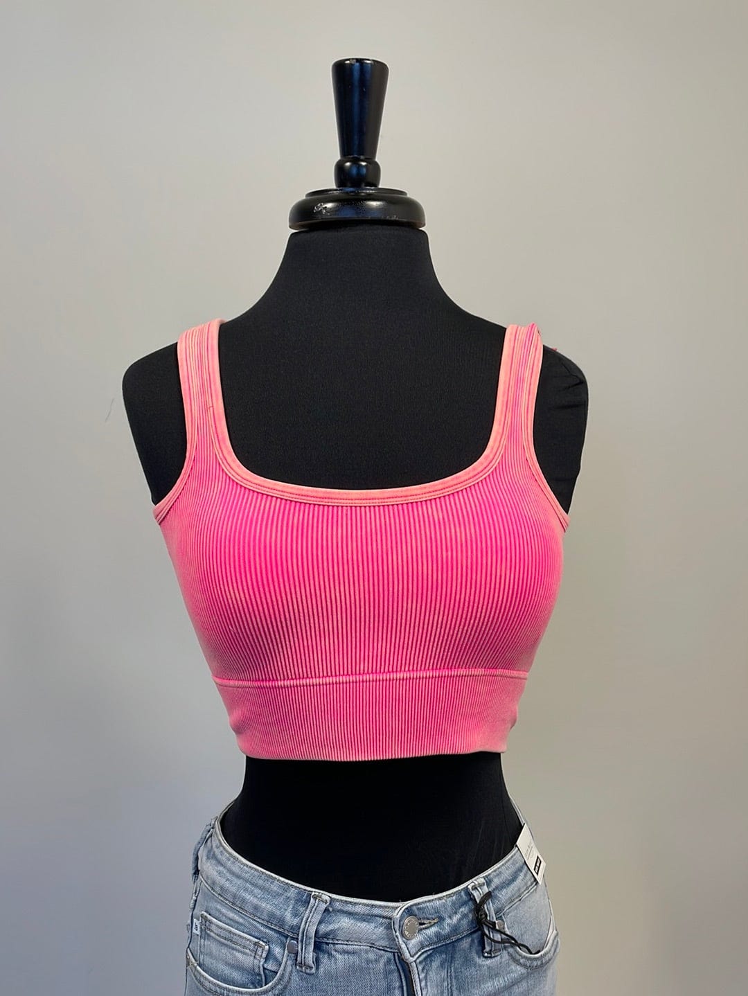 Neon Coral Ribbed Crop Top