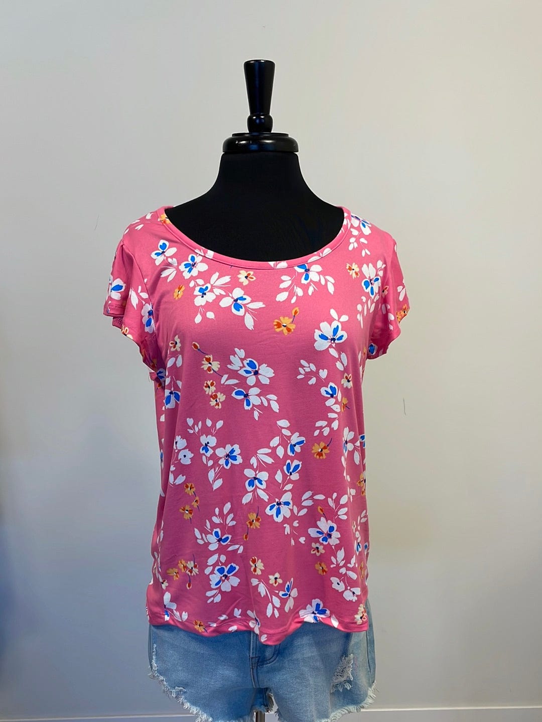 Pink Floral Flutter Sleeve Top