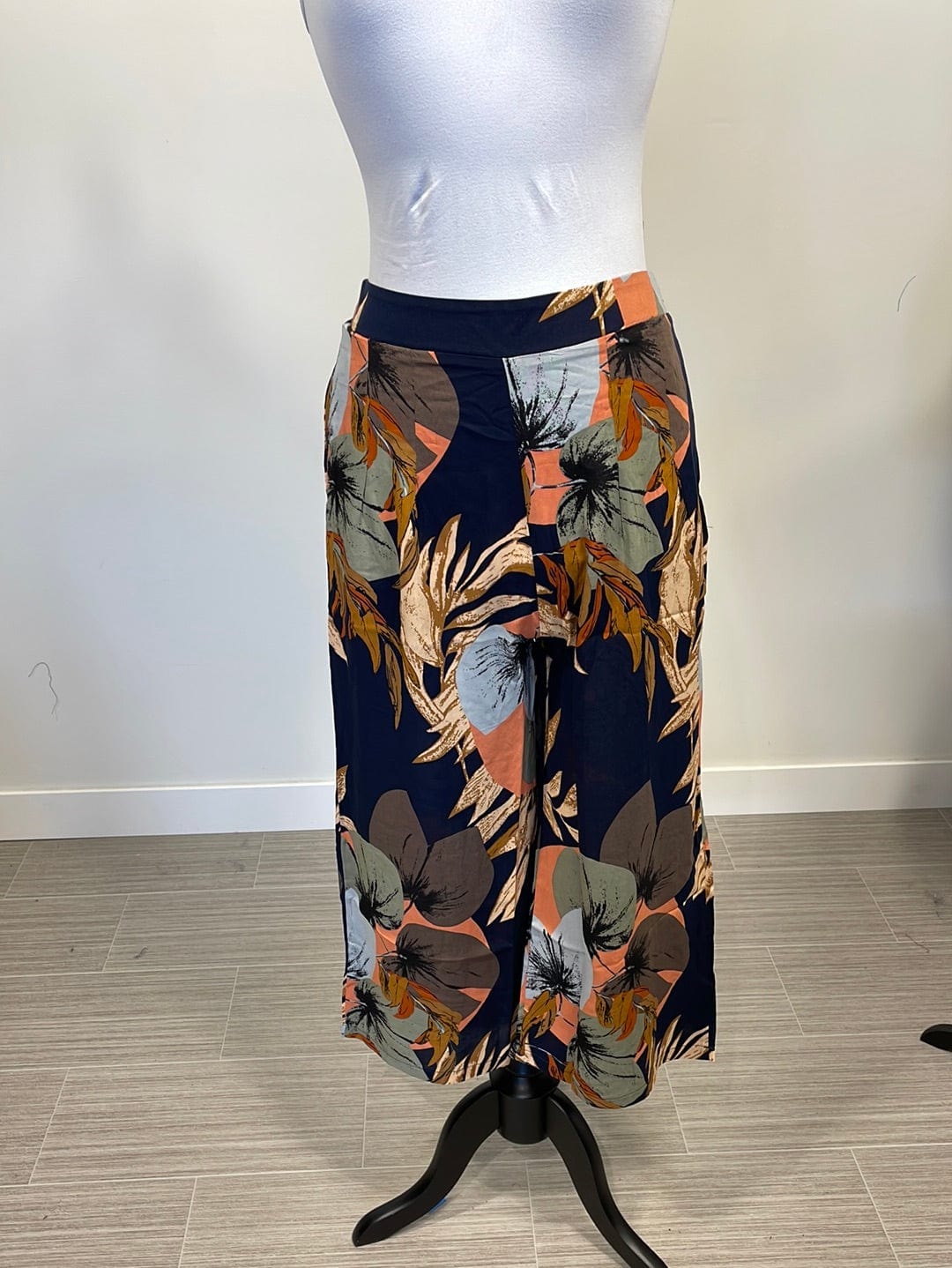 Navy Tropical Wide Leg Pants