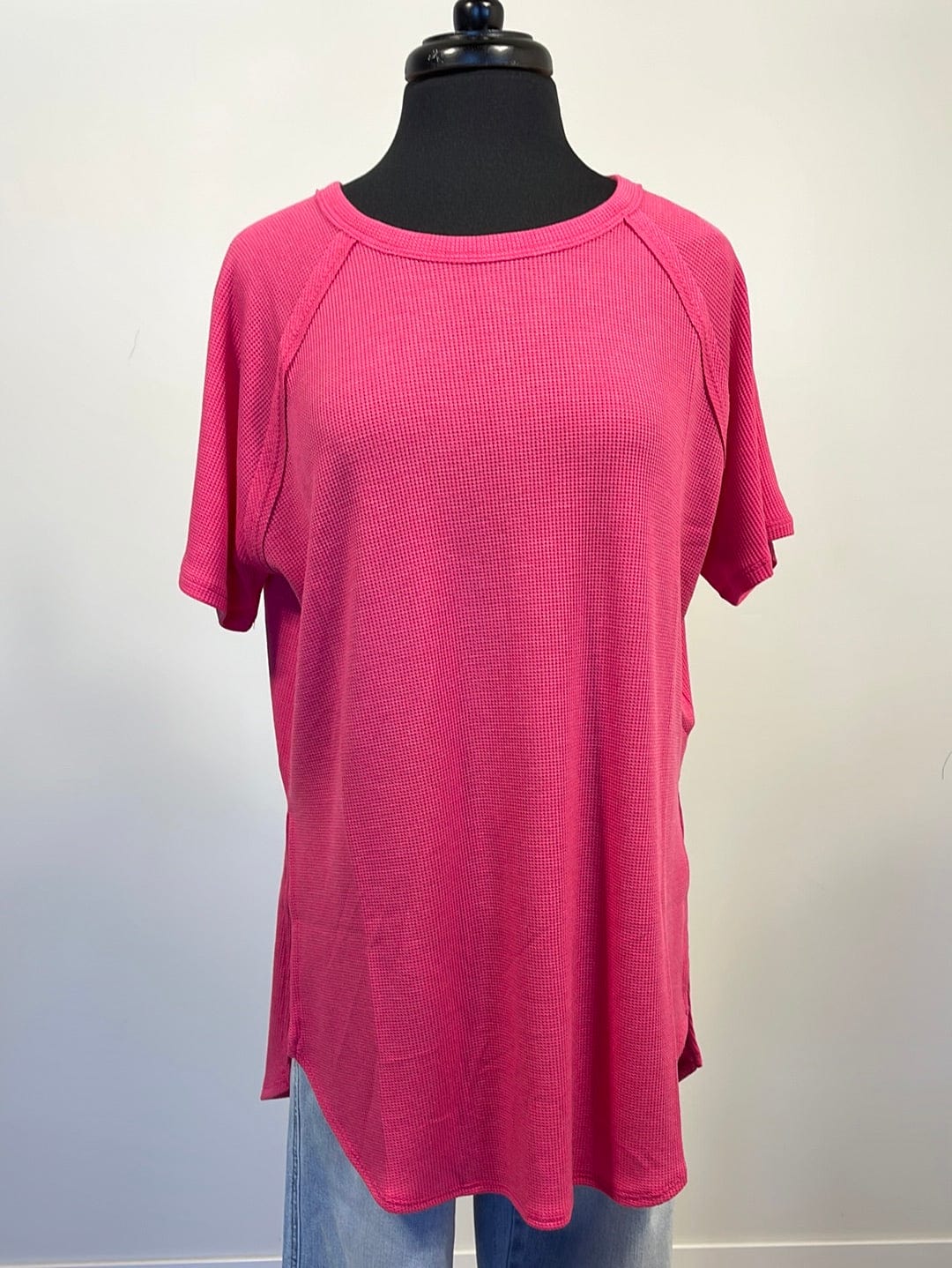 Fuchsia Raglan Waffle Tee